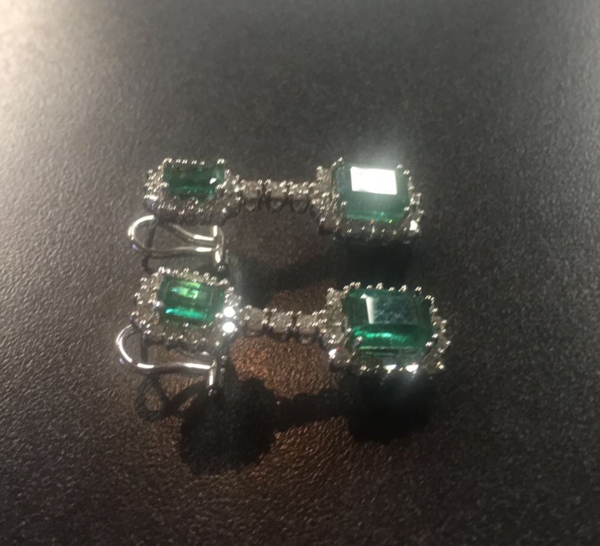 Pair of Emerald (8ct) & Diamond (3ct) earrings set in white gold. - Image 2 of 4