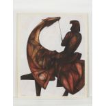 PETER NUTTALL STYLISED HORSE & RIDER WATERCOLOUR 1970
