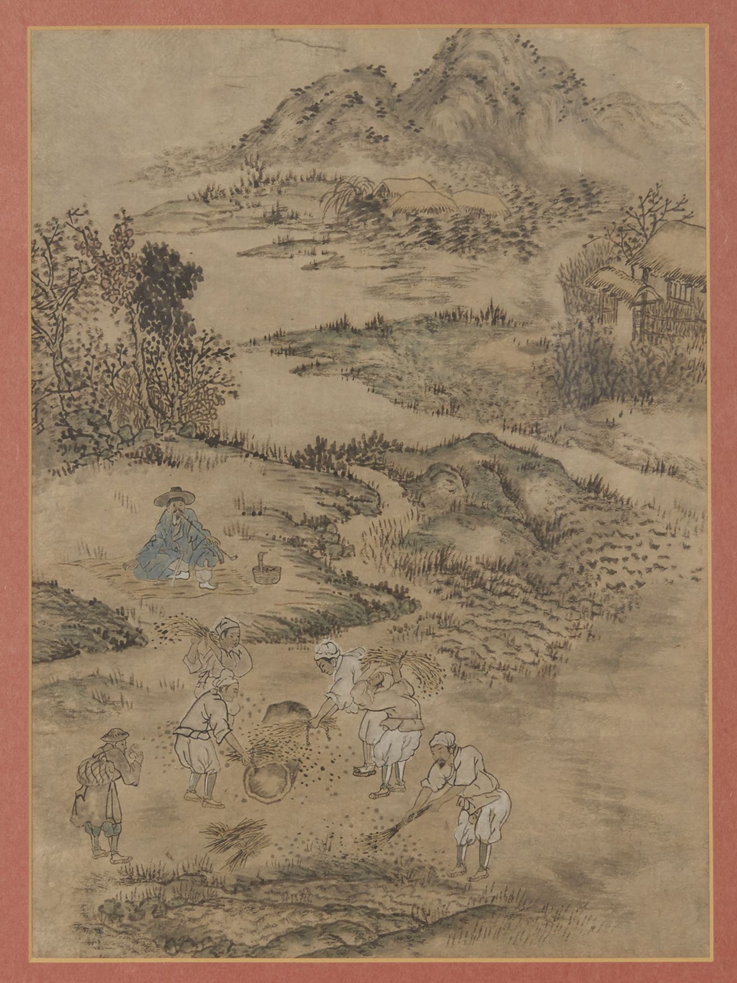 ANTIQUE CHINESE FARMING LANDSCAPE, INK ON PAPER, 19TH C. - Image 2 of 6