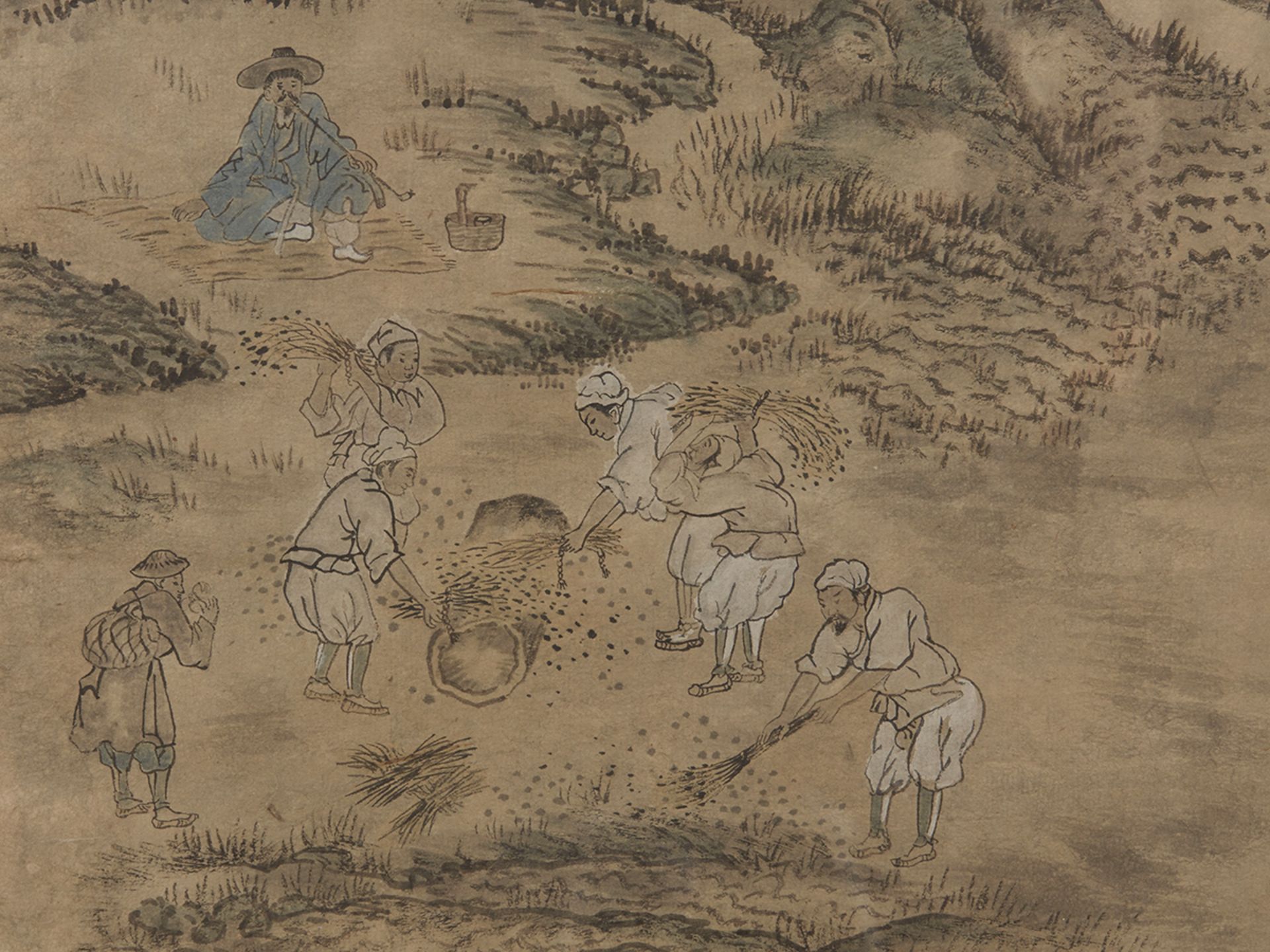 ANTIQUE CHINESE FARMING LANDSCAPE, INK ON PAPER, 19TH C. - Image 4 of 6