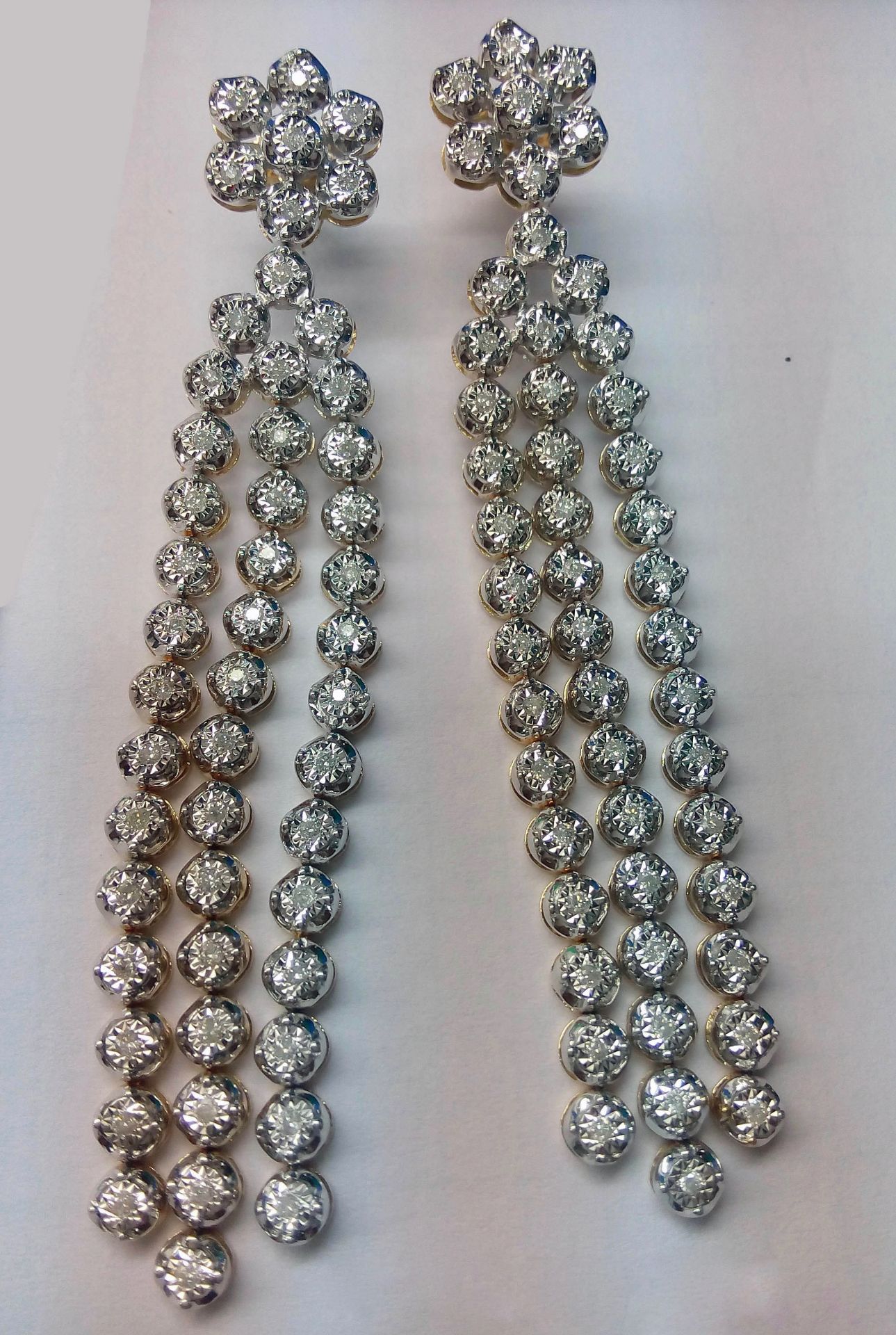 1ct Diamond/18K Yellow Gold Earrings,100 individual stones