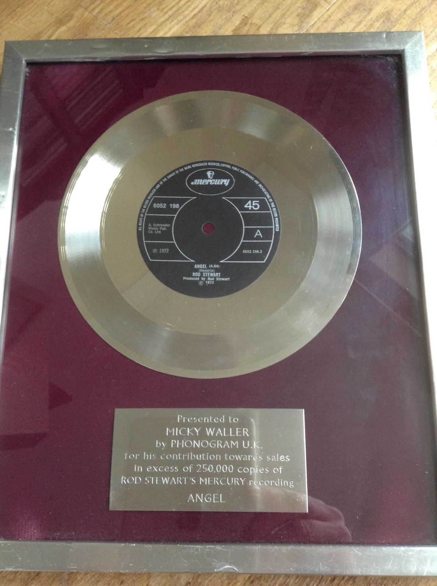 GENUINE MUSIC INDUSTRY GOLD & SILVER DISC AWARDS PRESENTED BY PHONOGRAM U.K TO DRUMMER MICKY WALLER