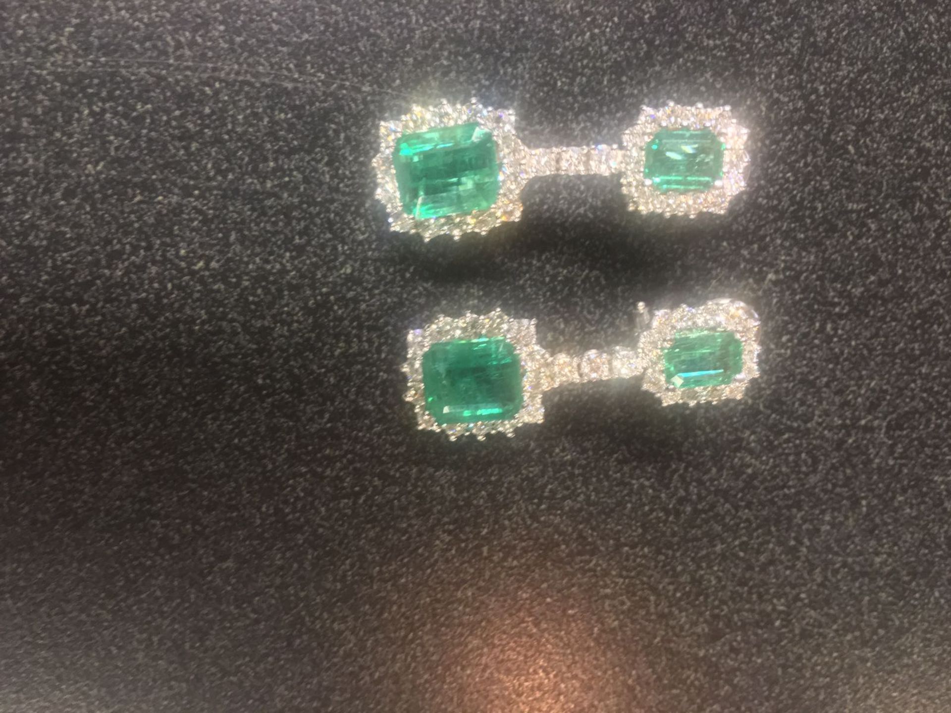 Pair of Emerald (8ct) & Diamond (3ct) earrings set in white gold. - Image 3 of 4