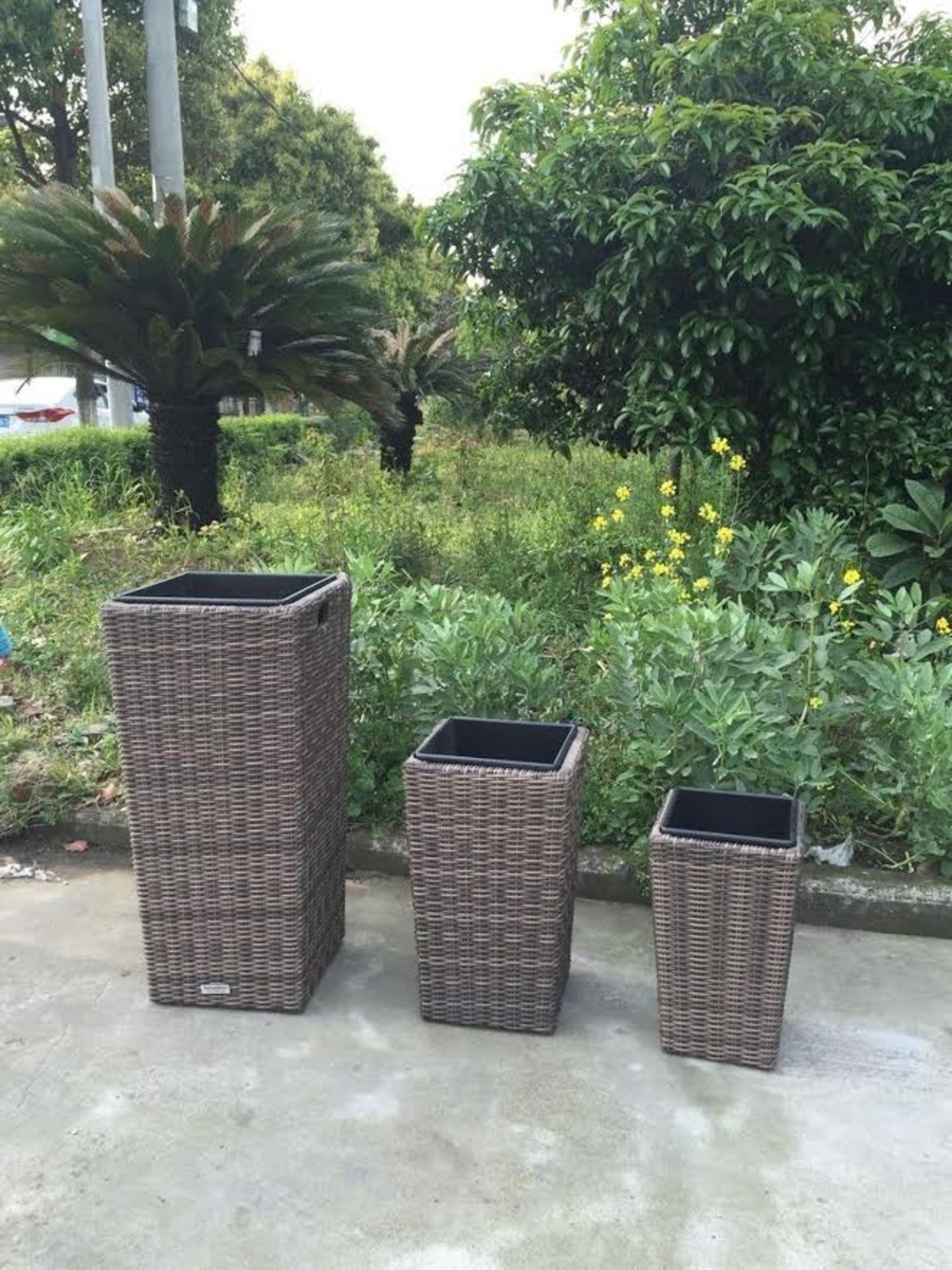 Sets of 3 Brand New & Boxed Grey Rattan Plant Pot Sets Gorgeous all weather plant pot sets in