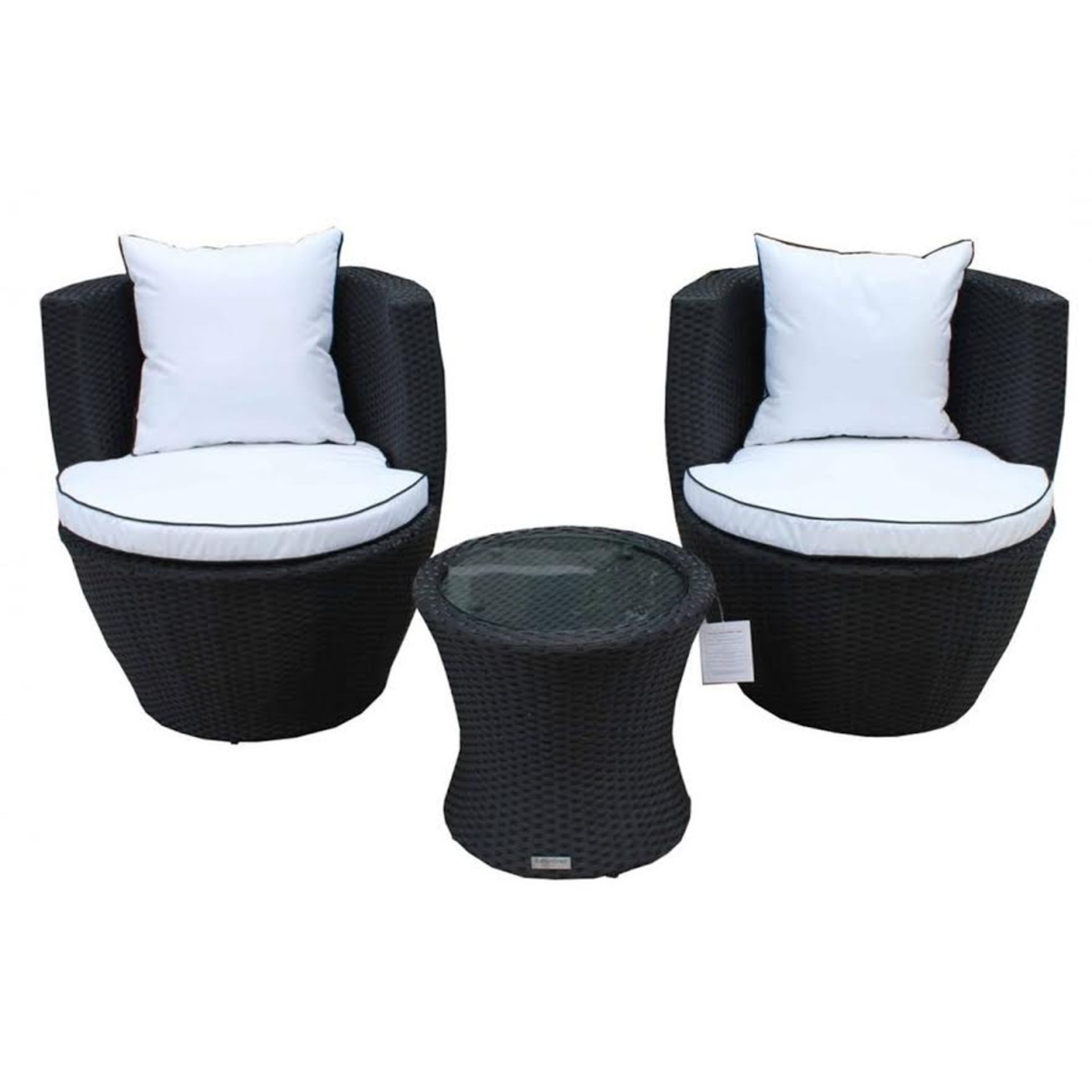 All Weather Rattan Vase Sets in Black and Vanilla Design: Black with Vanilla Cushions Finish: High - Image 2 of 2