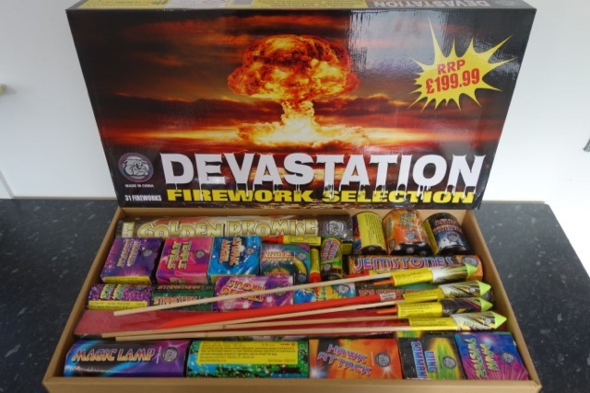 1 x DEVASTATION ULTIMATE SELECTION BOX BY BRITISH BULLDOG FIREWORK COMPANY - THIS YEARS NEW LOOK