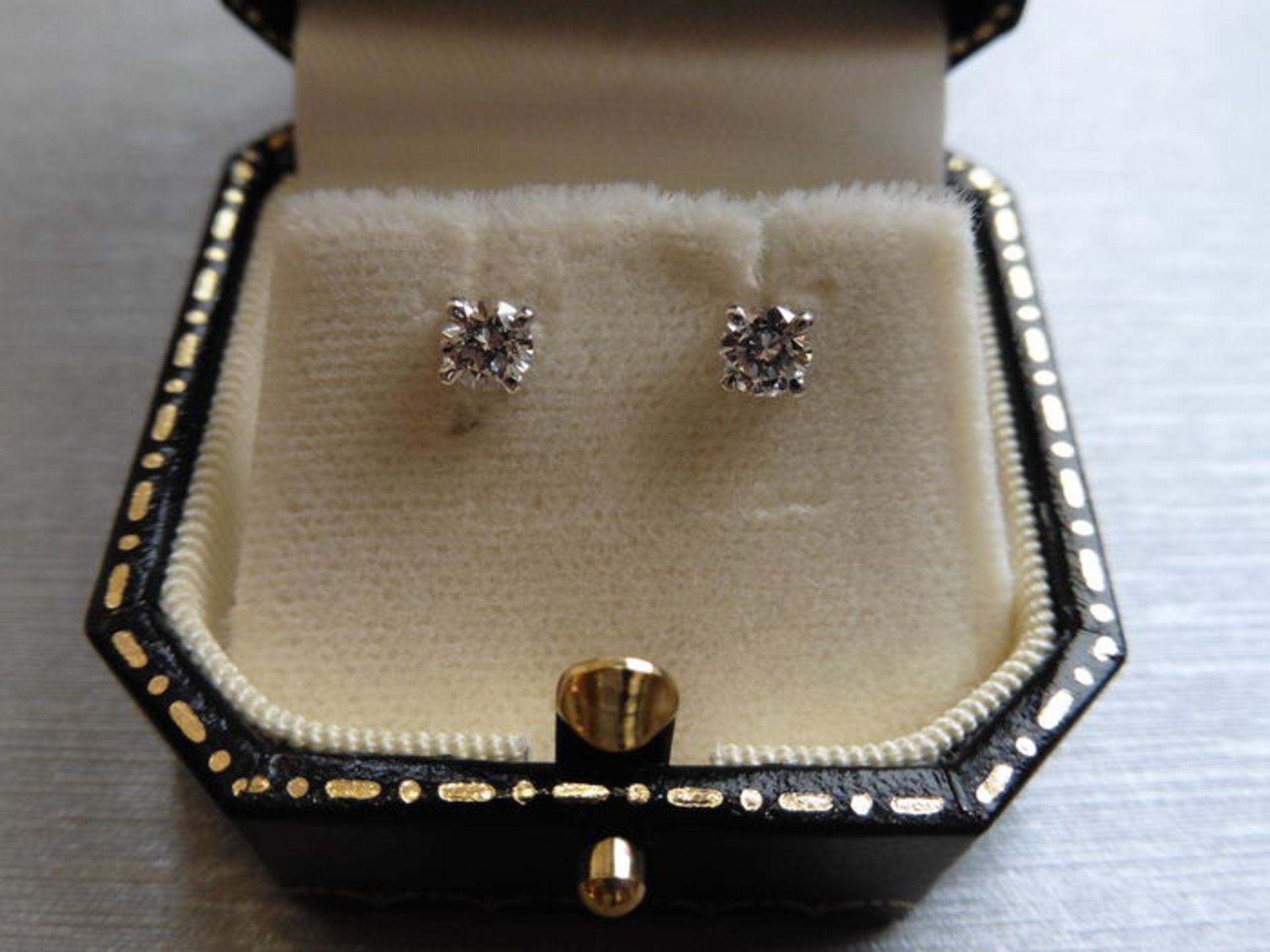 0.60ct Solitaire diamond stud earrings set with brilliant cut diamonds. I colour, si3 clarity Set in - Image 3 of 3