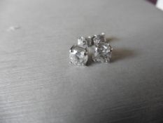 2.00ct Solitaire diamond stud earrings set with brilliant cut diamonds. H/I colour, I1 clarity Set