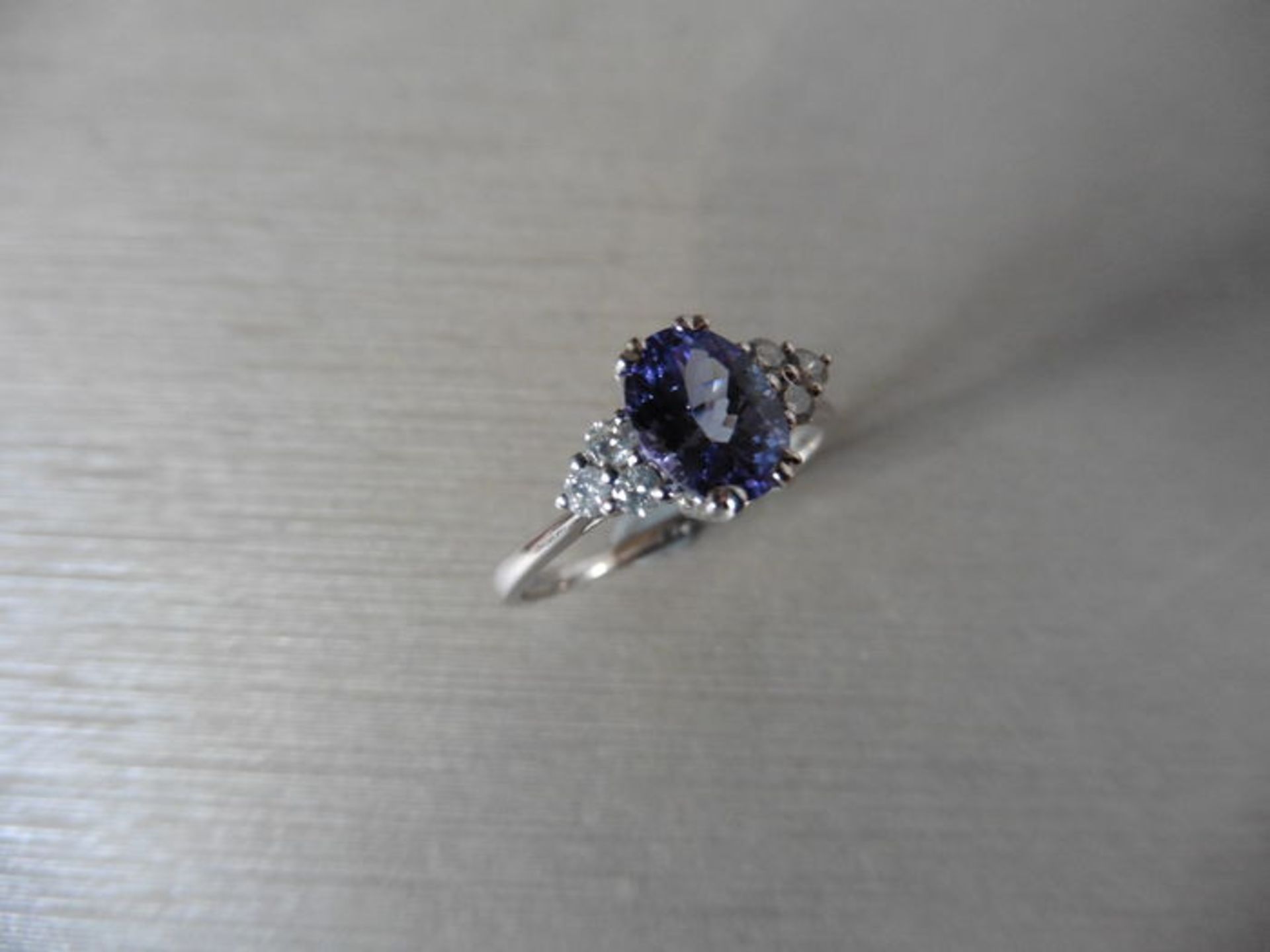 Tanzanite and diamond dress ring set in platinum. Oval cut tanzanite ( heat treated ) 2.40ct - Image 3 of 3