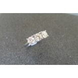 1.00ct diamond trilogy ring set in platinum. 3 brilliant cut diamonds, I/J colour and si3 clarity. 4