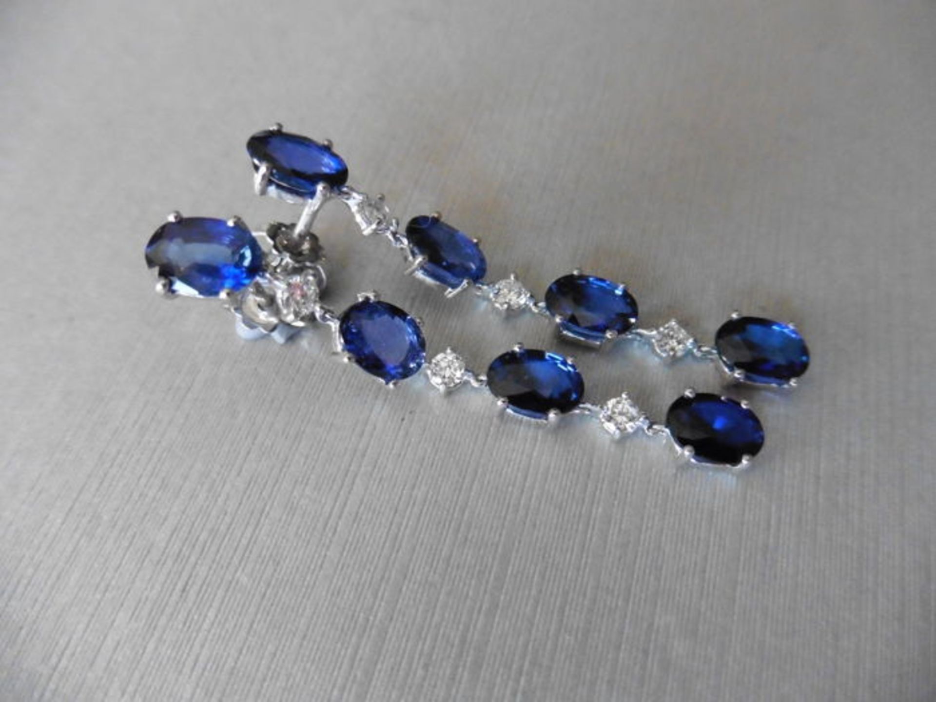 Sapphire and diamond drop style earrings set in platinum. Each set with 4 oval cut ( treated) - Image 3 of 3