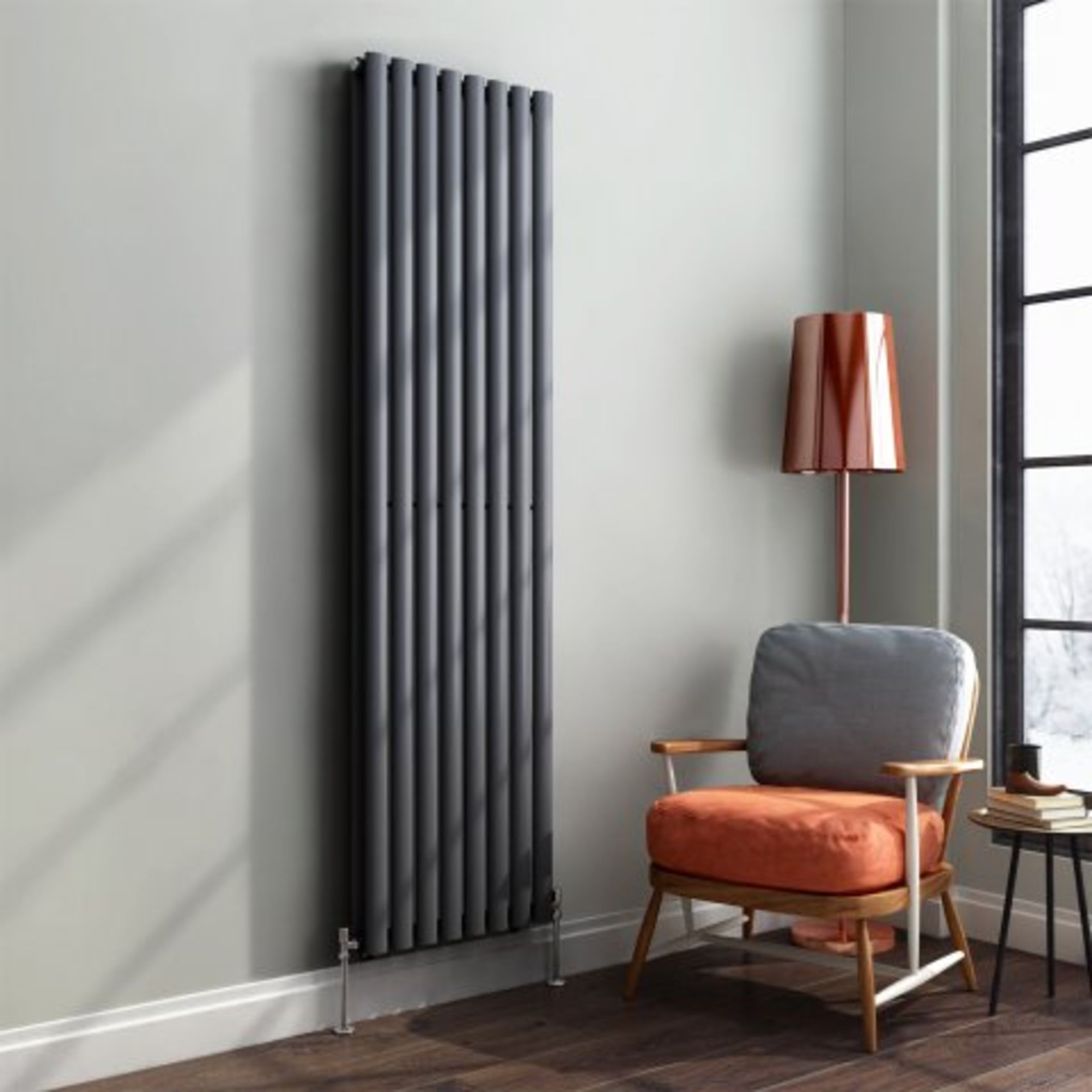 (K73) 1800x480mm Anthracite Double Oval Tube Vertical Radiator - Ember Premium. RRP £319.99. - Image 2 of 5