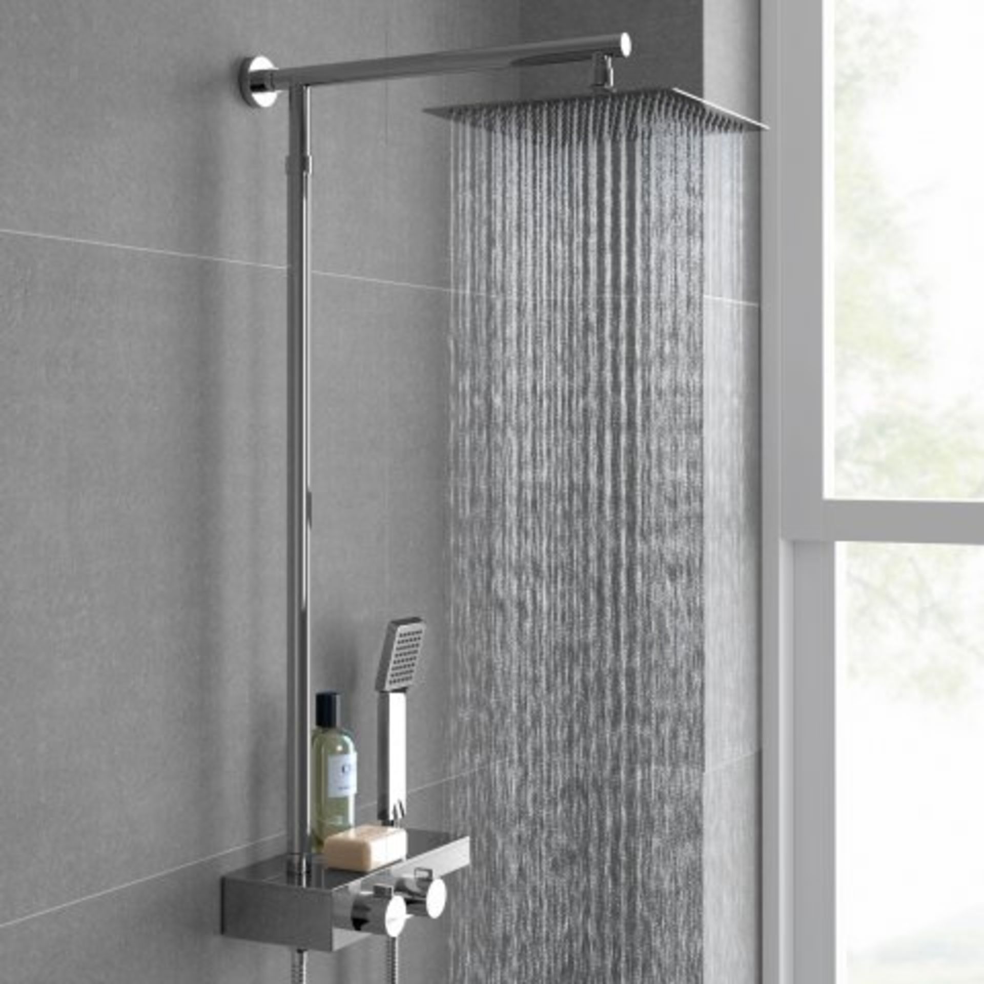 (K160) 250mm Large Square Head Thermostatic Exposed Shower Kit, Handheld & Storage Shelf. RRP £349.