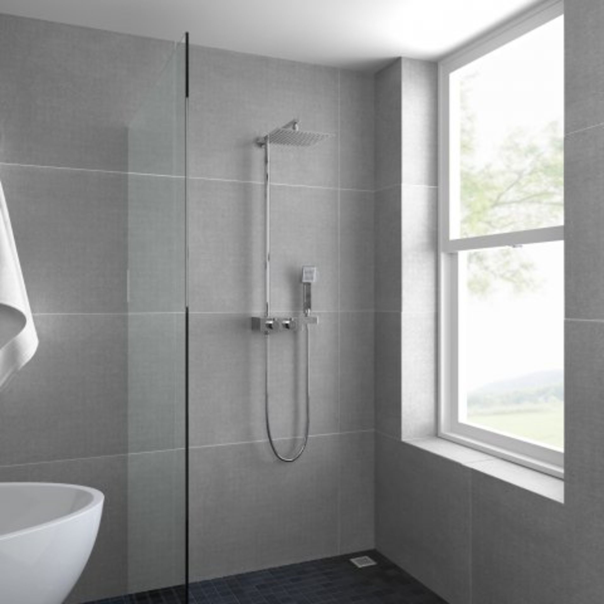 (K160) 250mm Large Square Head Thermostatic Exposed Shower Kit, Handheld & Storage Shelf. RRP £349. - Image 3 of 5