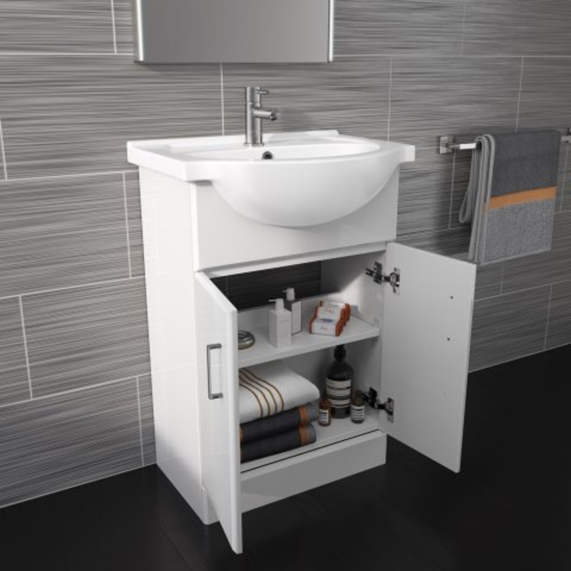 (K130) 550x300mm Quartz Gloss White Built In Basin Cabinet. COMES COMPLETE WITH BASIN. - Image 2 of 3