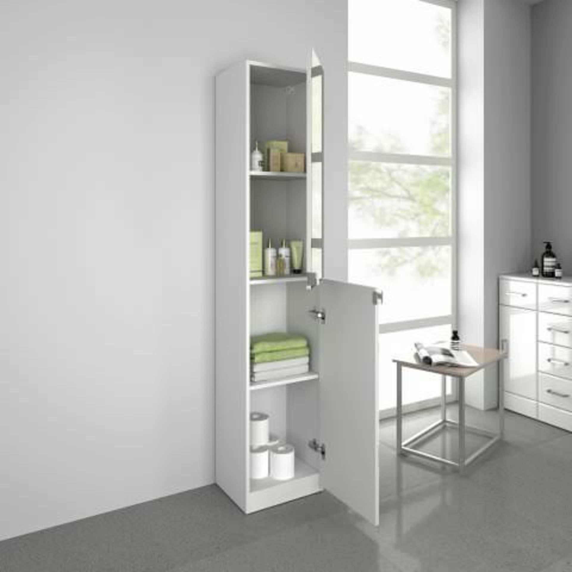 (K27) 1700x350mm Mirrored Door Matte White Tall Storage Cabinet - Floor Standing. RRP £339.99. - Image 5 of 5