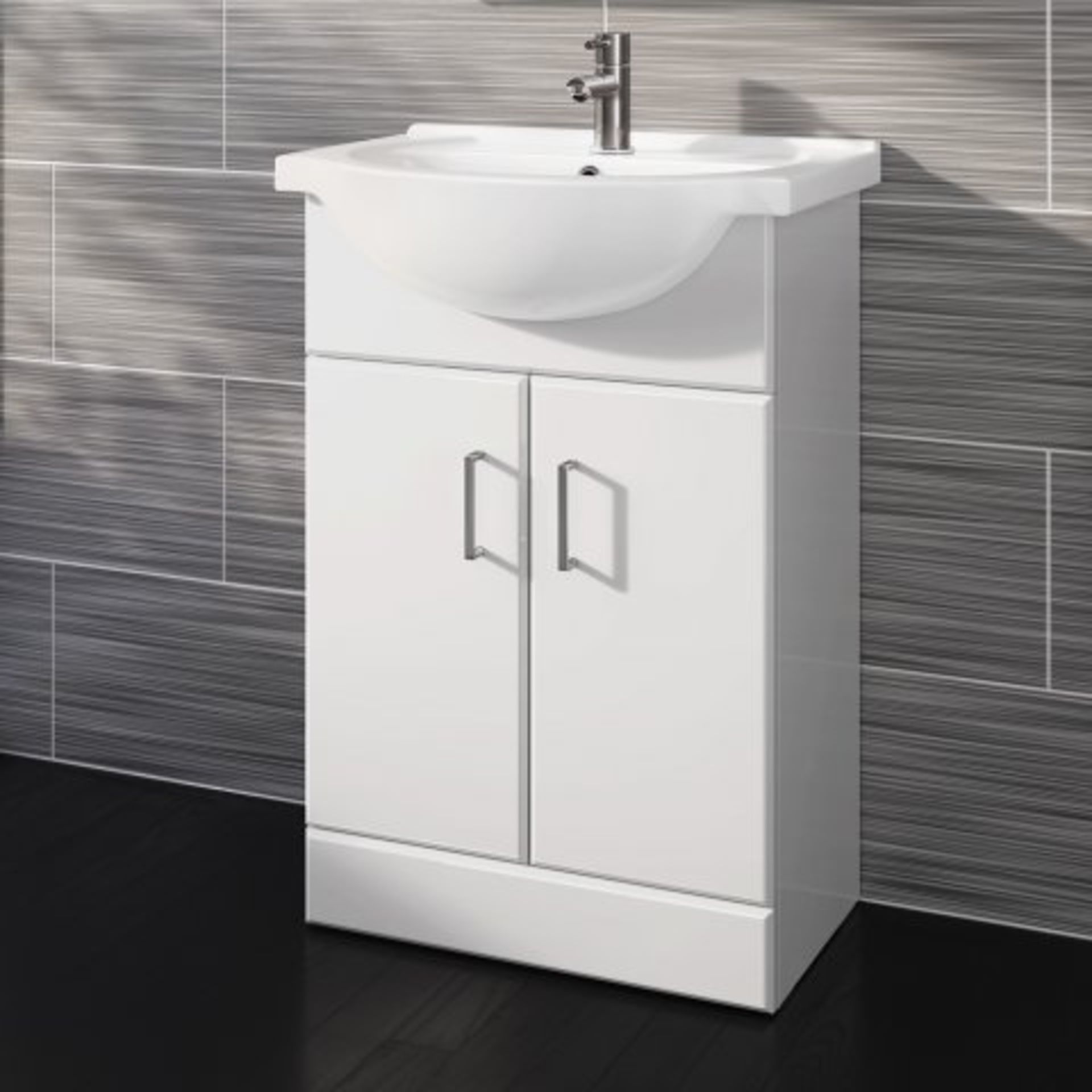 (K130) 550x300mm Quartz Gloss White Built In Basin Cabinet. COMES COMPLETE WITH BASIN.