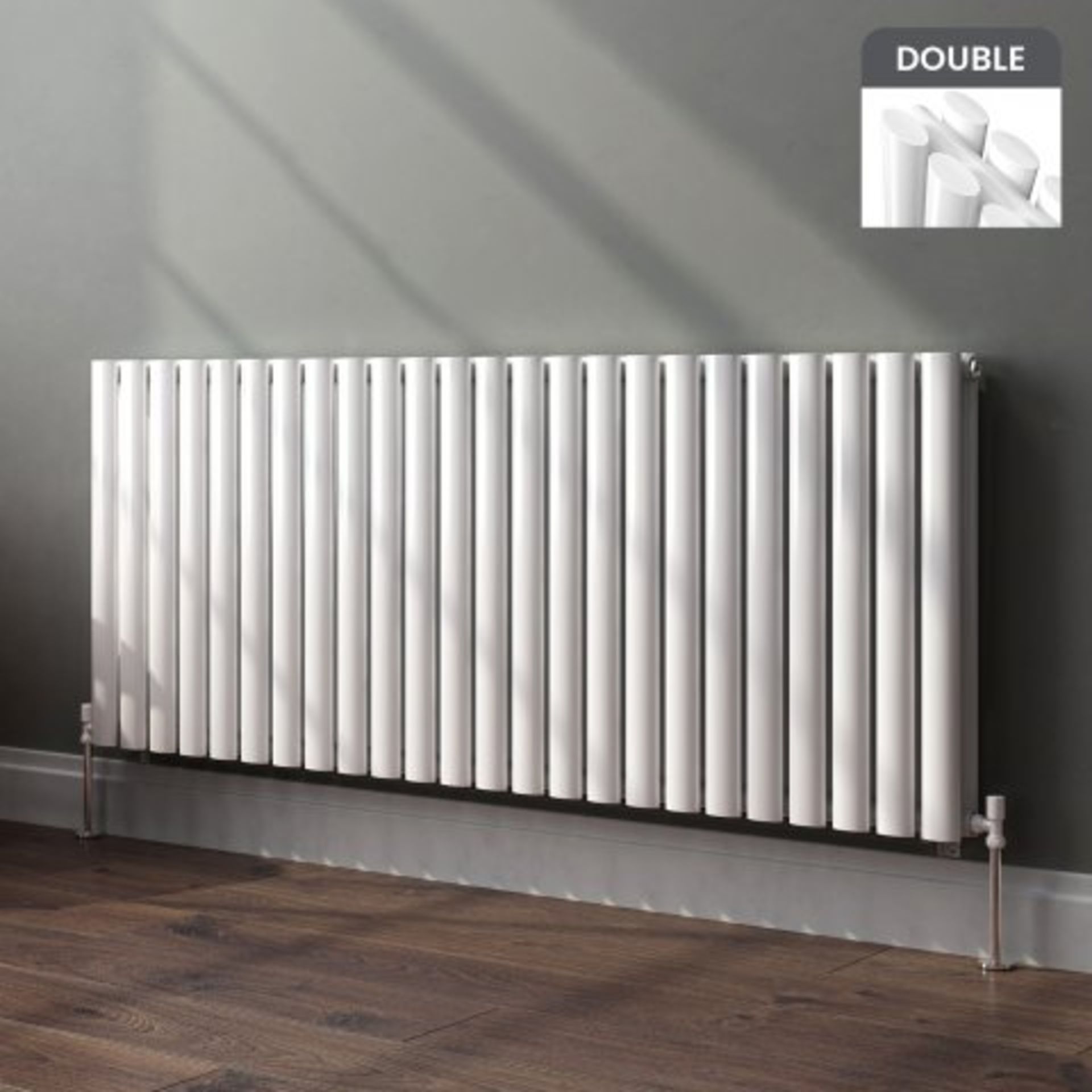 (K20) 600x1440mm Gloss White Double Panel Oval Tube Horizontal Radiator - Huntington Finest. RRP £