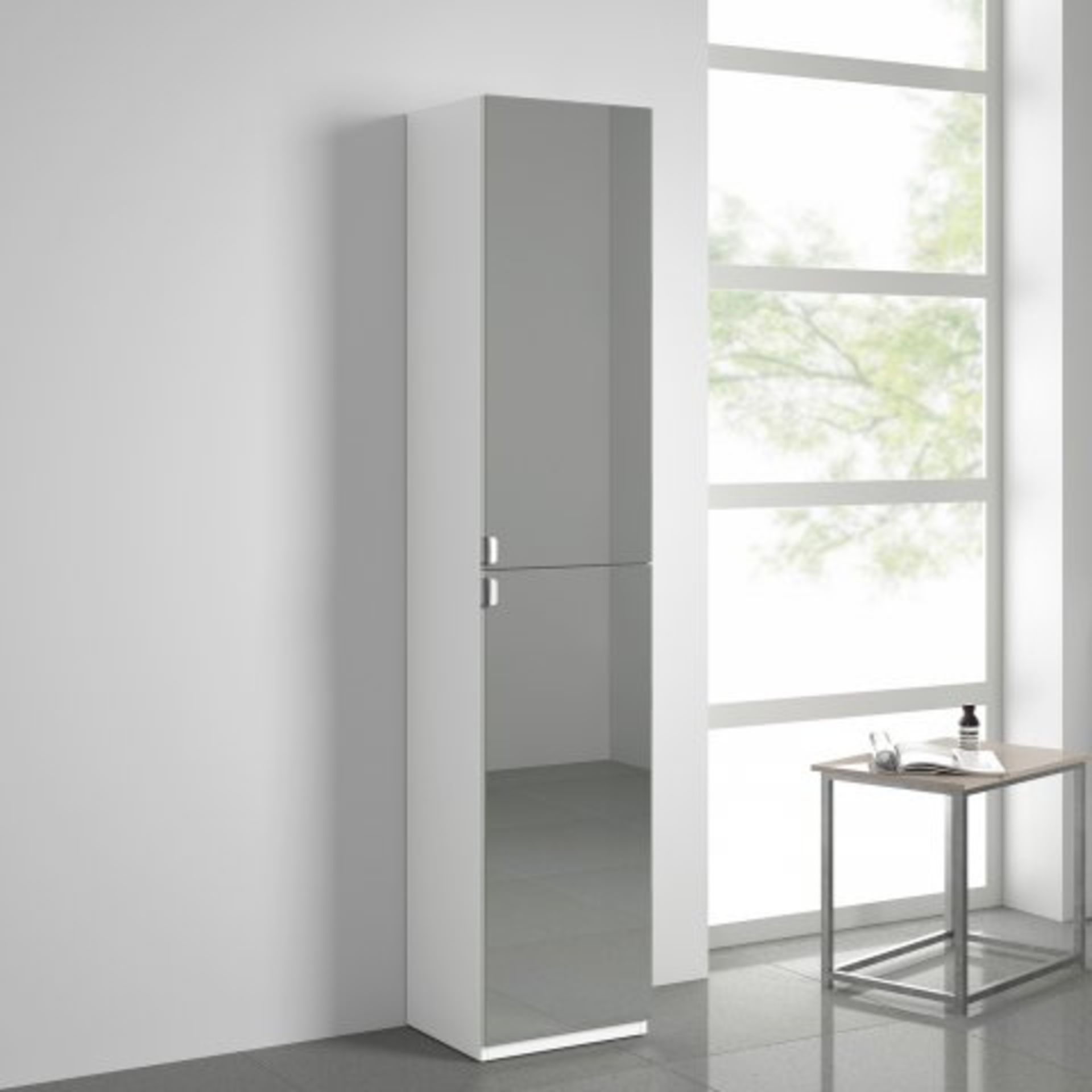(K27) 1700x350mm Mirrored Door Matte White Tall Storage Cabinet - Floor Standing. RRP £339.99. - Image 4 of 5