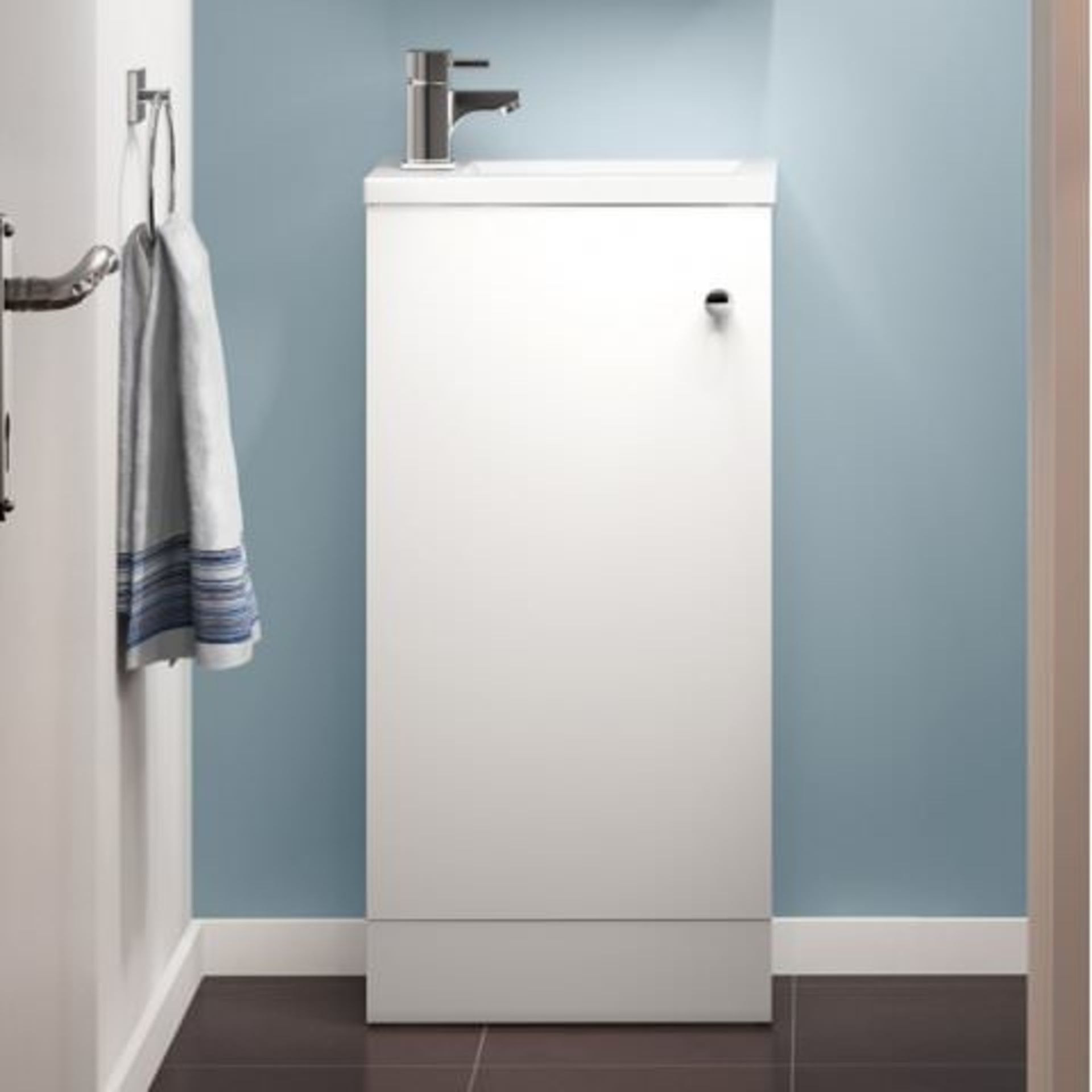 (K183) 400mm Blanc Matte White Basin Unit - Floor Standing. RRP £199.99. With its contemporary,