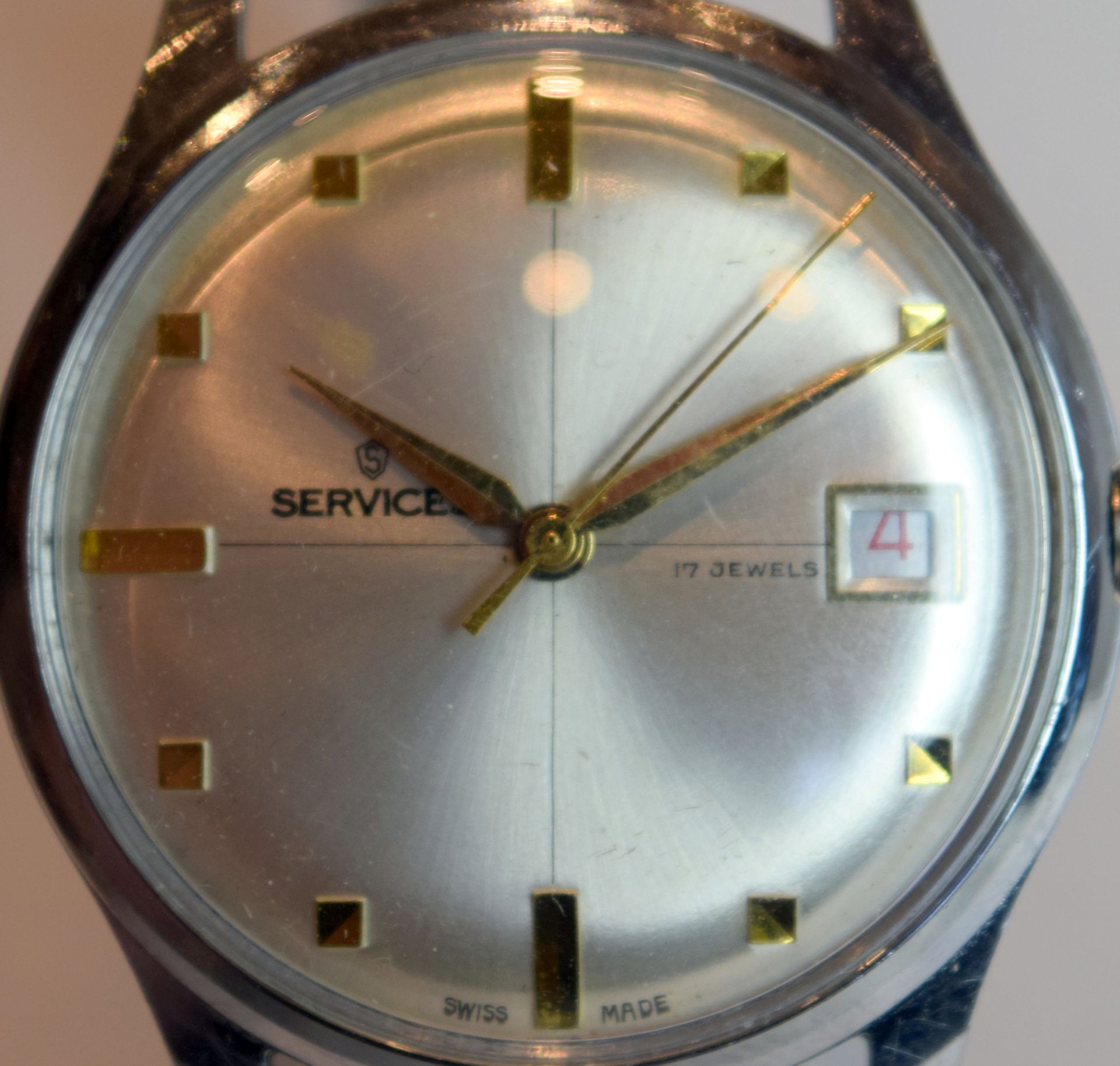 Services 17 Jewels Imperios Manual Winding Calendar Watch On SS Bracelet 1960s NO RESERVE! - Image 3 of 5