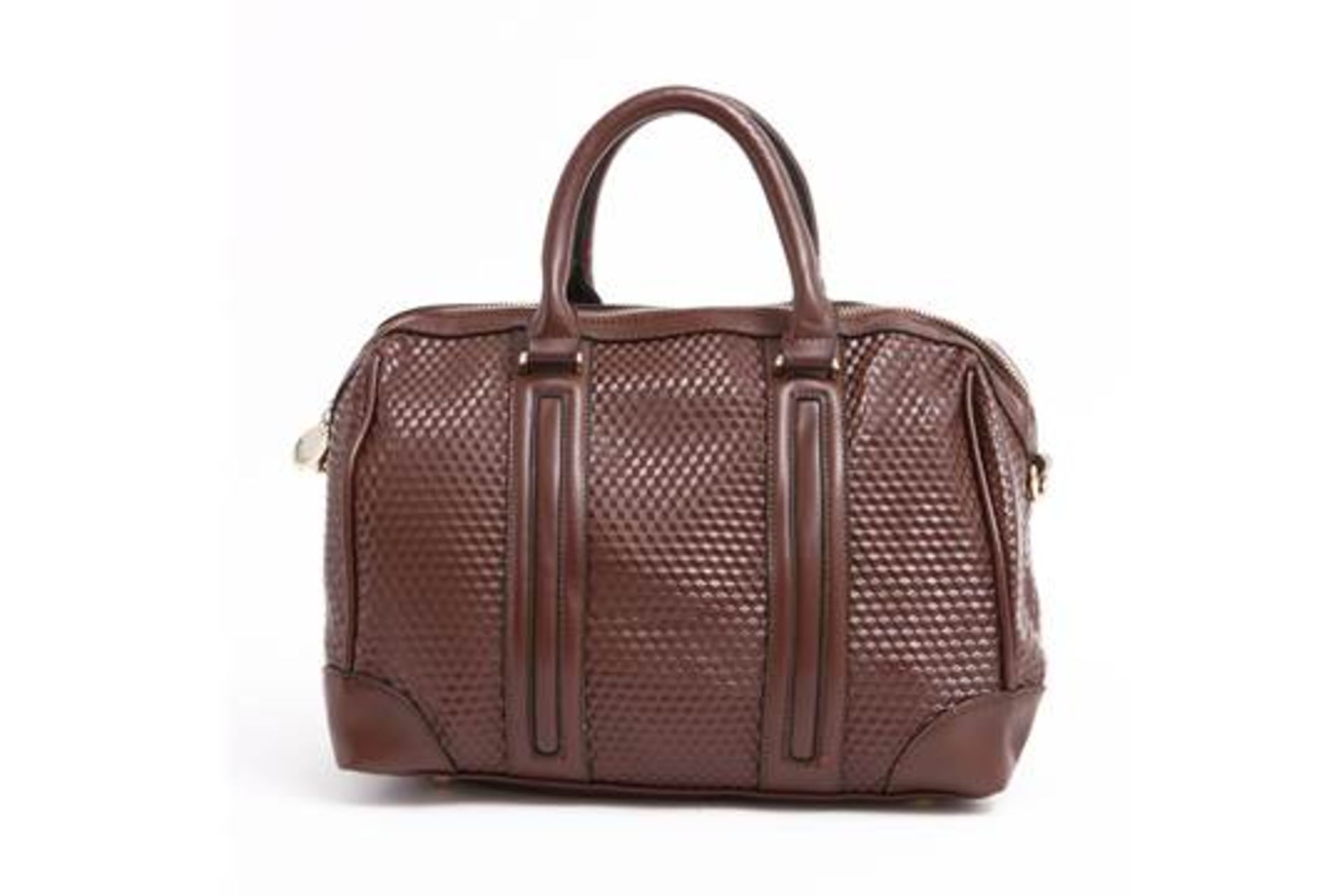 Qty x 10 Brown Geometric Effect Handbags in faux leatherette.