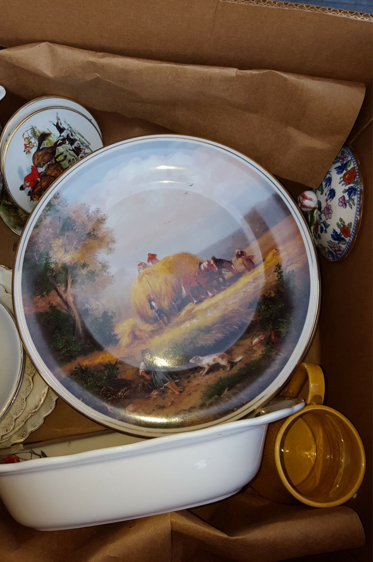 Box of Assorted Pottery & Decorative Plates with Country Scenes - Image 2 of 2