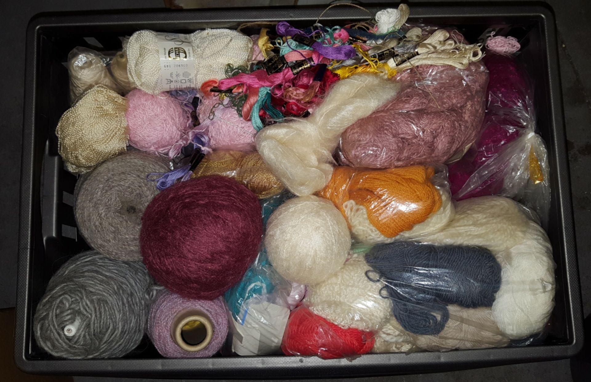 Crate of assorted Wool, Threads and other Craft Items