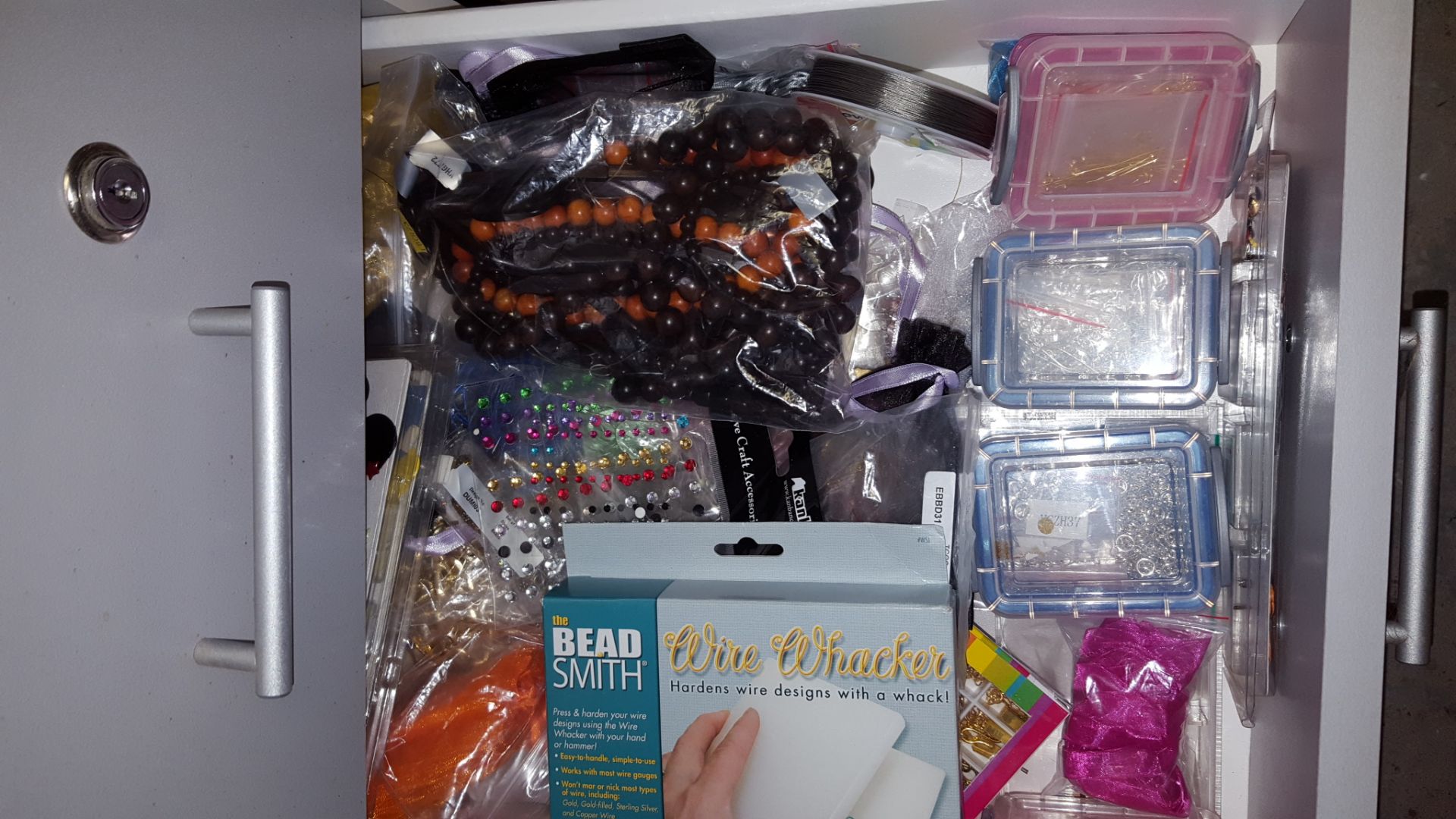 Three drawer cabinet containing Crafting Jewllery Making Items - Image 2 of 3