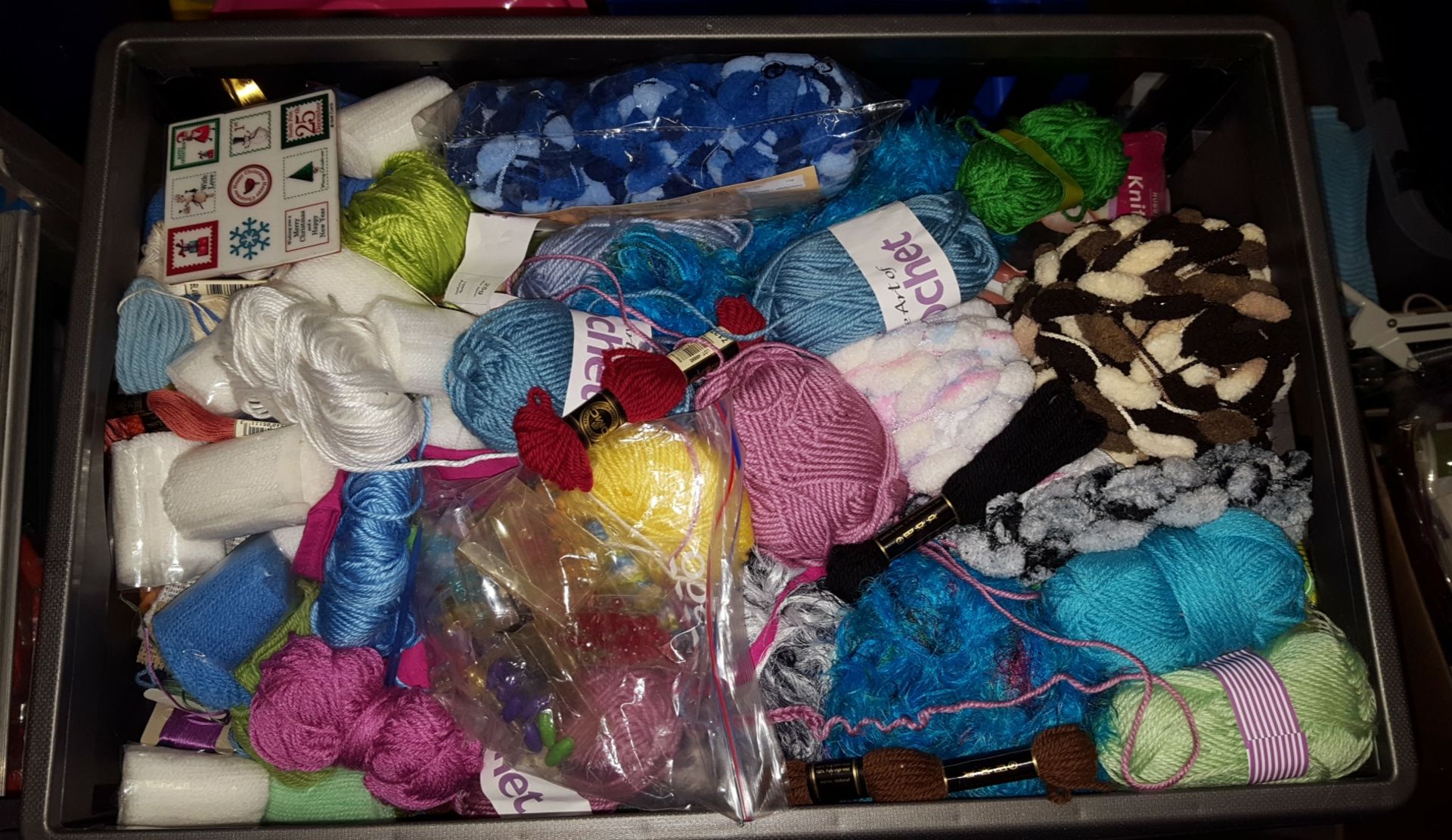 Crate of assorted Wool, Threads and other Craft Items