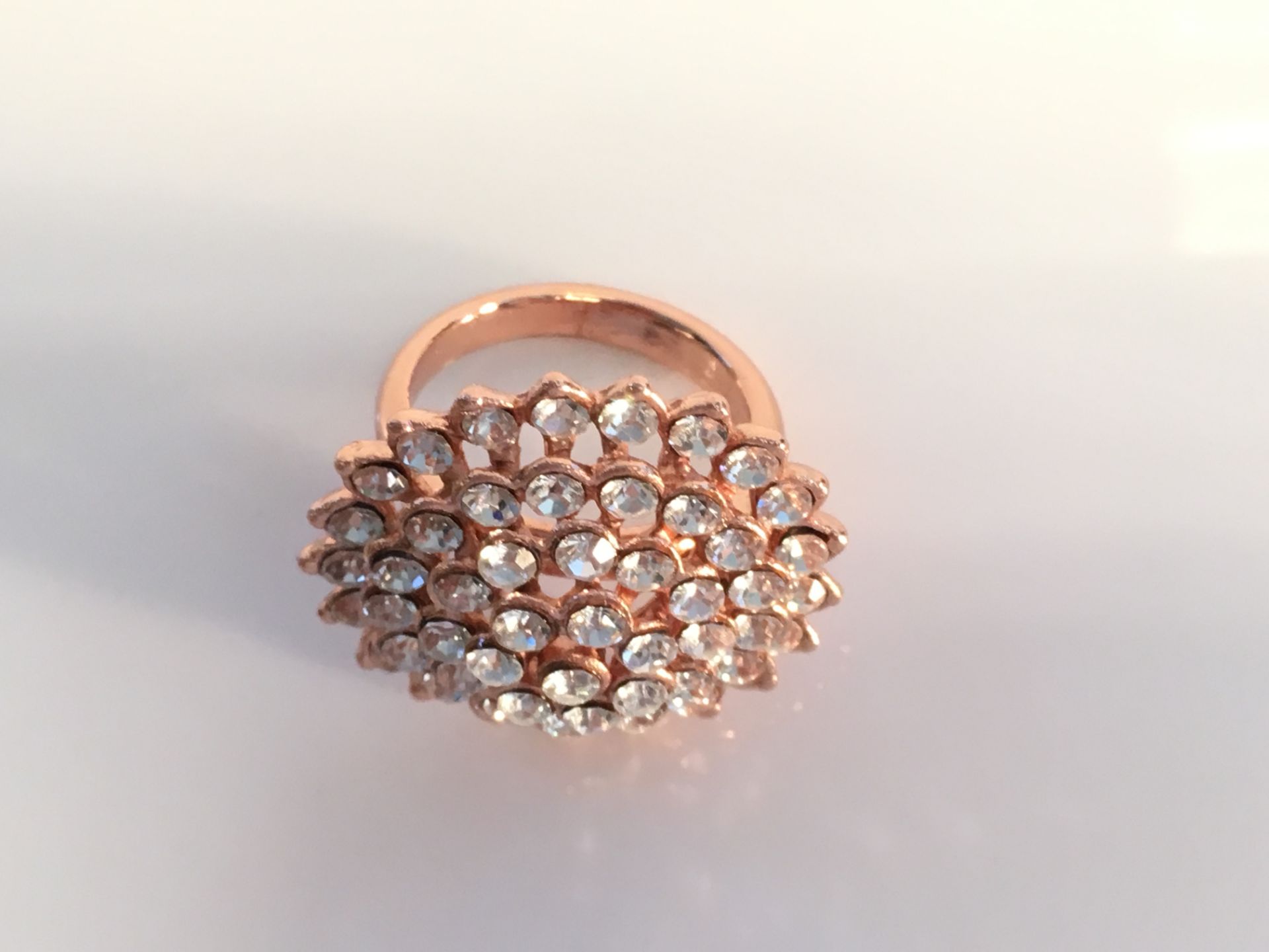 Brand New Rose Gold Plated, Austrian Crystal, Noble Flower Shape Engagement Ring - Image 2 of 3