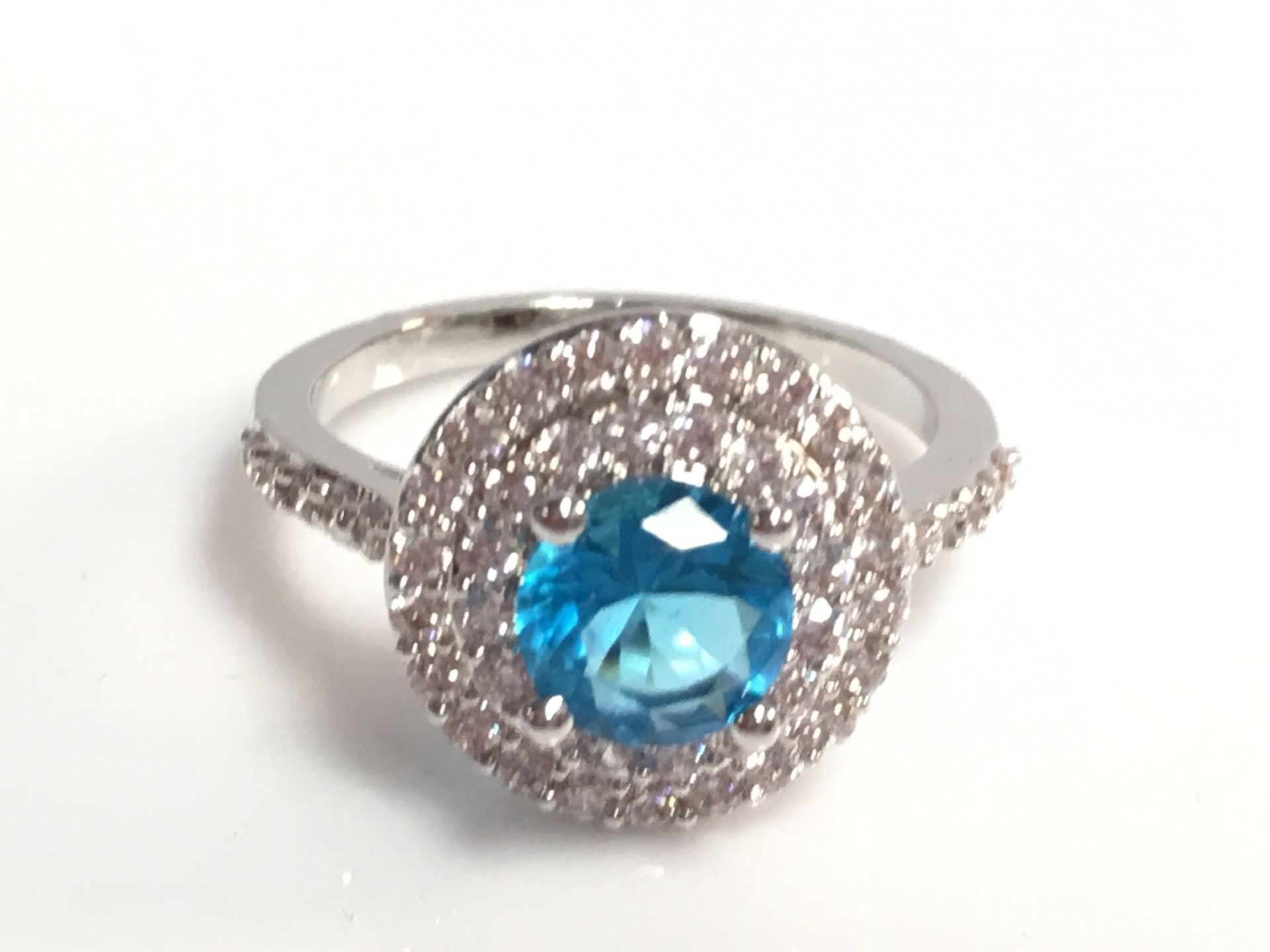 Brand New Silver Plated with Blue Cubic Zirconia Cocktail Ring