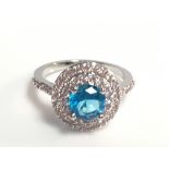 Brand New Silver Plated with Blue Cubic Zirconia Cocktail Ring