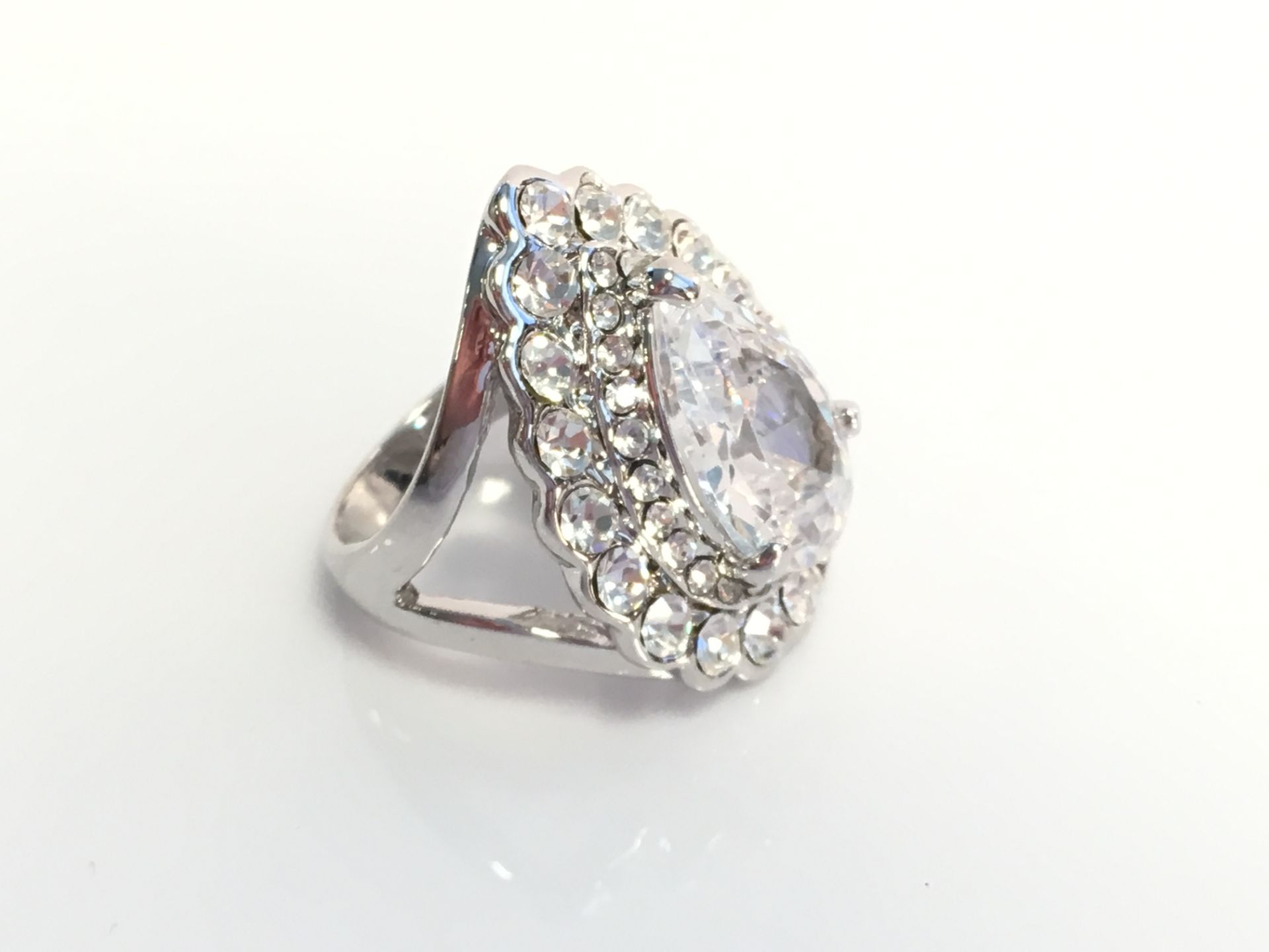 Brand New Pear Shape Simulated Silver Swarovski Elements Cocktail Ring - Image 2 of 3