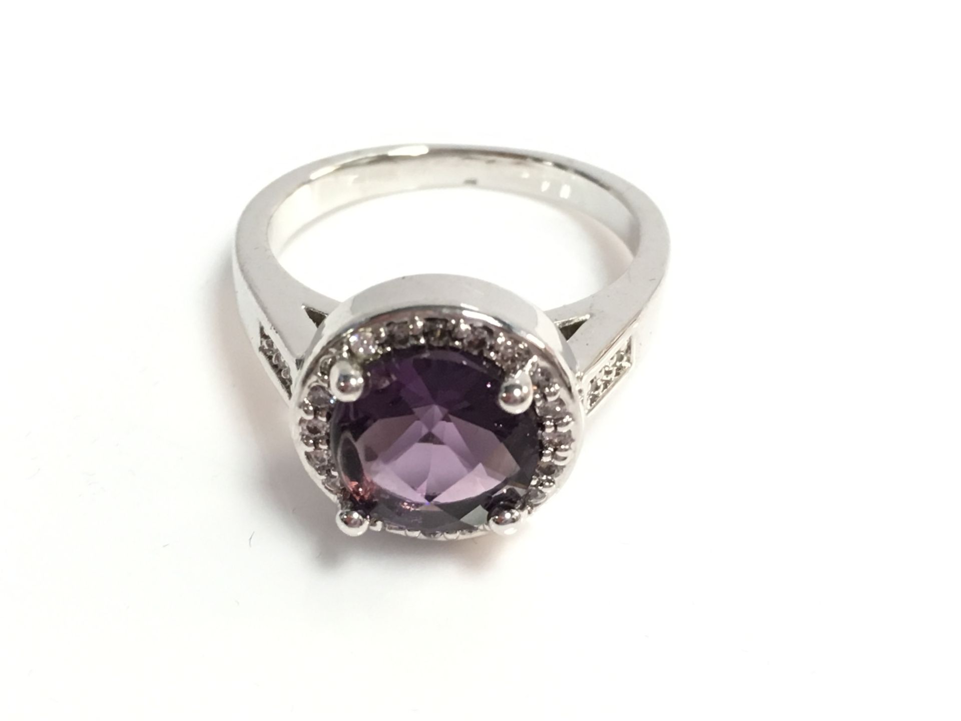 Brand New Diamond Ring Real Platinum Plated Round Purple Swarovski Element