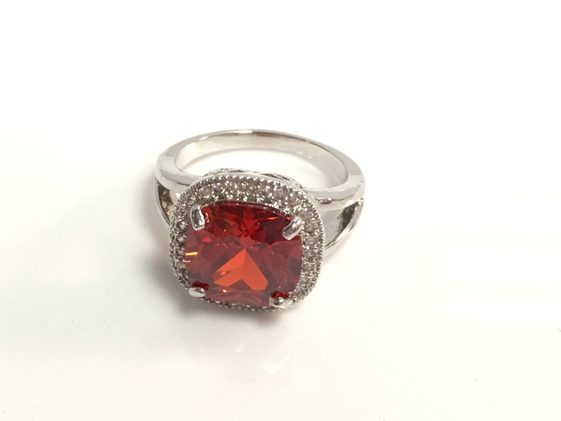 Brand New Silver Plated AAA Crystal Cushion Cut Ruby Halo Engagement Ring