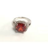Brand New Silver Plated AAA Crystal Cushion Cut Ruby Halo Engagement Ring
