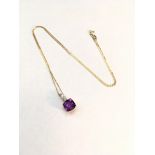 V Gold Amethyst & Diamond Pendant On Gold Chain