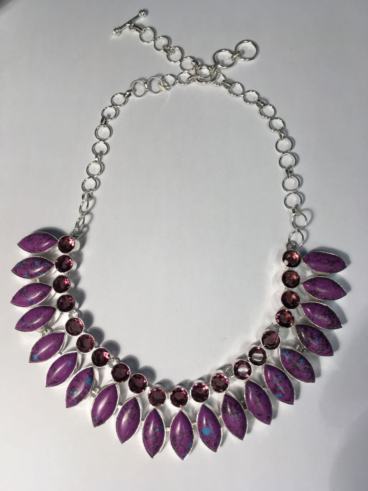 LOVELY PURPLE COPPER WITH PINK AMETHYST .925 SILVER NECKLACES SIZE 17-18'' 2999