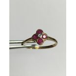 V Gold Ruby & Diamond Flower Shape Ring