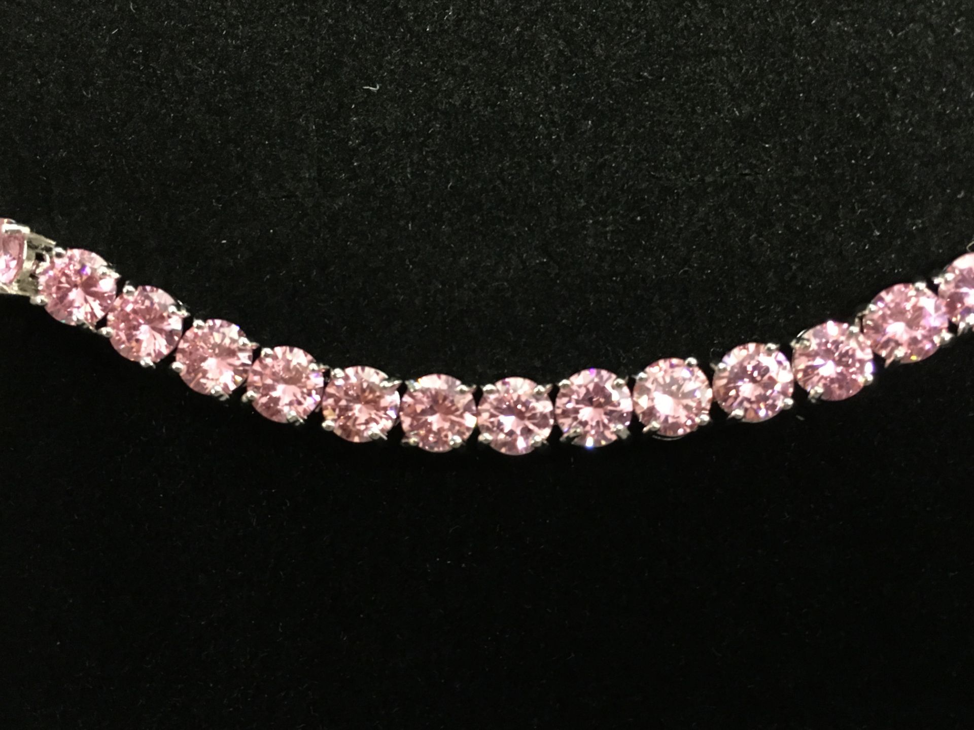 Brand New Platinum Plated Round Pink Imitation Diamond Tennis Bracelet Genuine Swarovski Element - Image 2 of 3