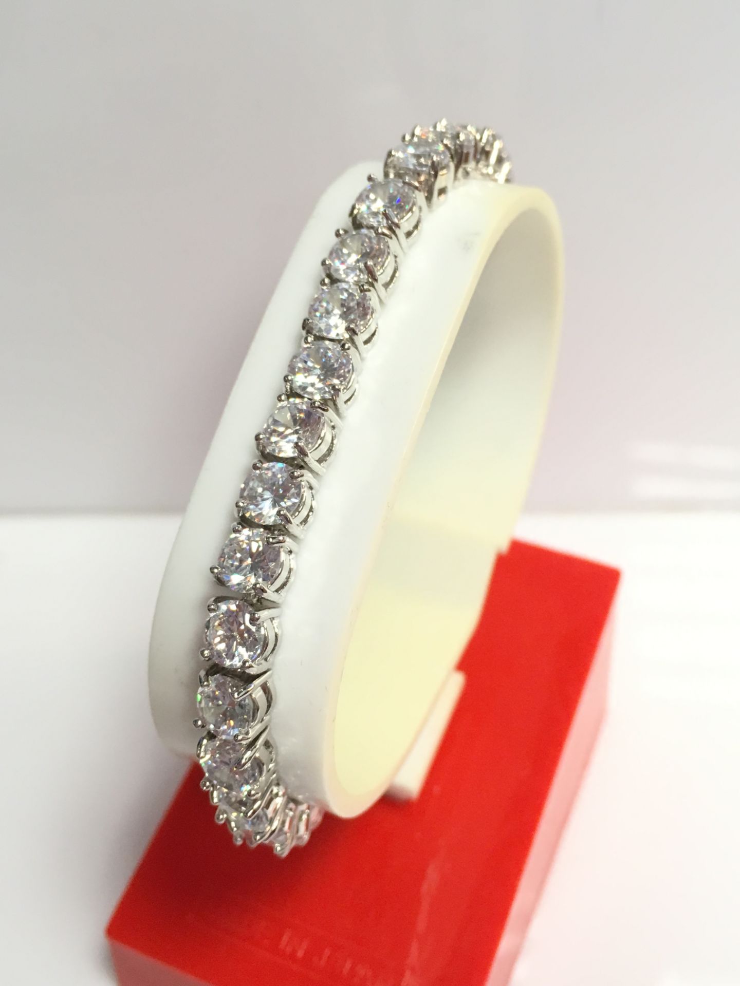 Brand New Platinum Plated Round Imitation Diamond Tennis Bracelet Genuine Swarovski Element - Image 2 of 2