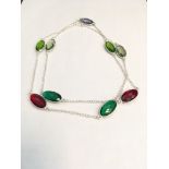 GARNET, DIOPSIDE & PERIDOT TOPAZ 925 STERLING SILVER NECKLACE 17-18