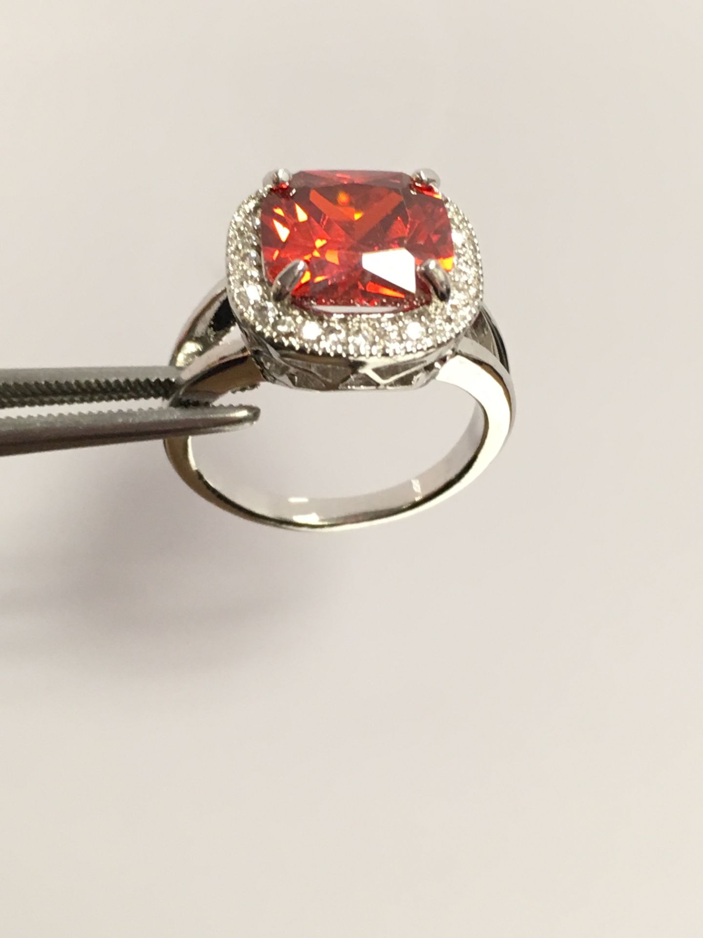 Brand New Silver Plated AAA Crystal Cushion Cut Ruby Halo Engagement Ring - Image 3 of 3