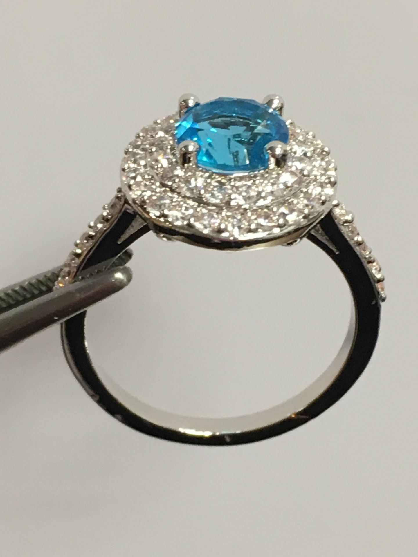 Brand New Silver Plated with Blue Cubic Zirconia Cocktail Ring - Image 2 of 2