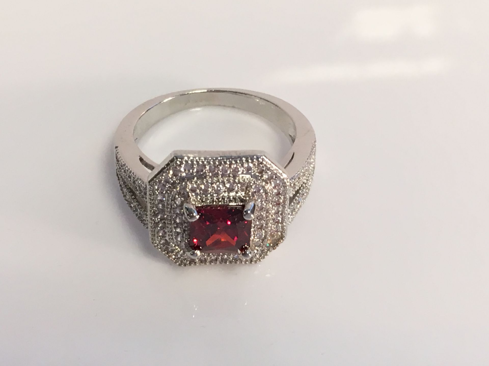 Brand New Platinum Plated Cubic Zirconia Square Finger Ring Swarovski Element - Image 2 of 2