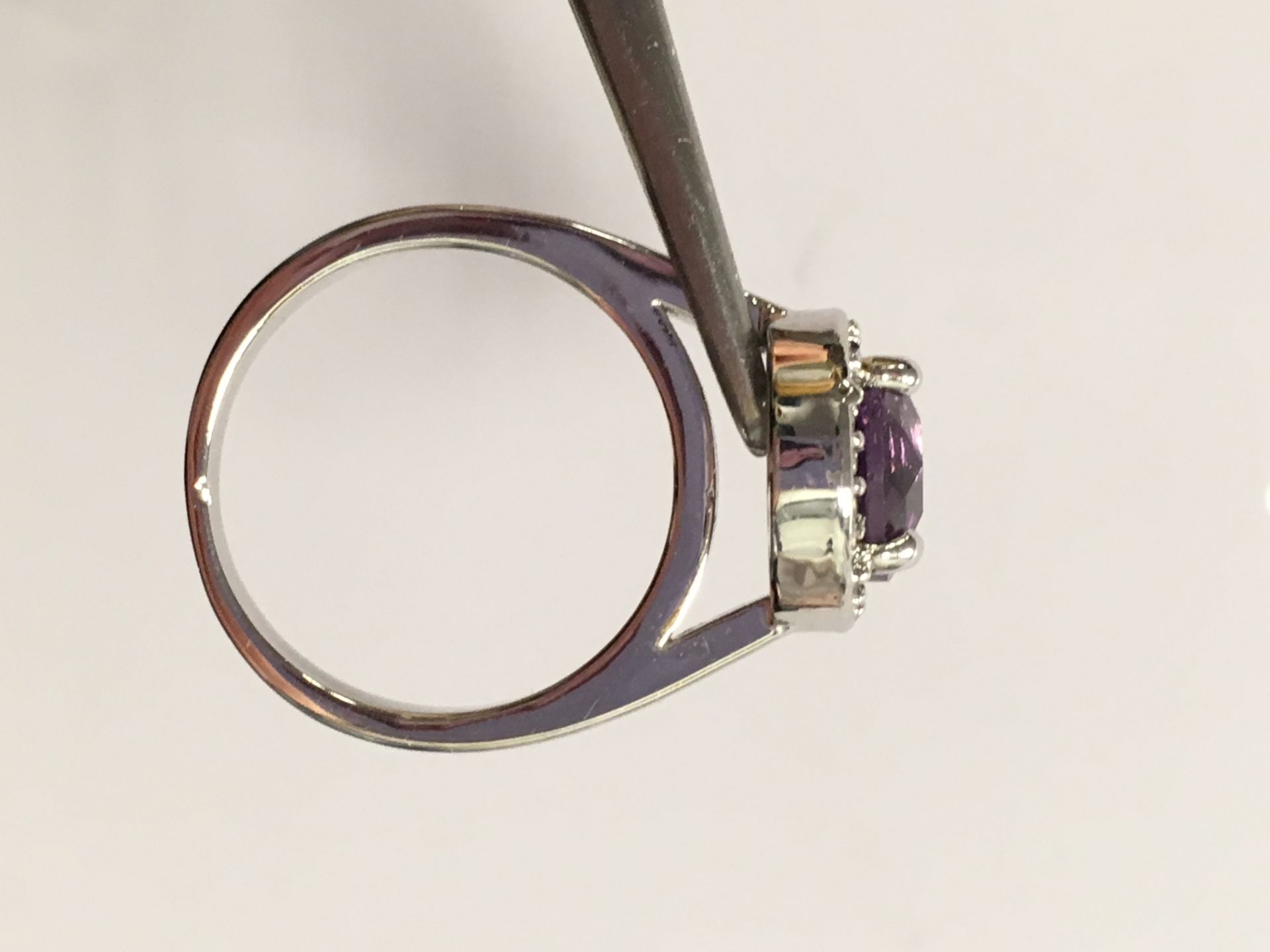 Brand New Diamond Ring Real Platinum Plated Round Purple Swarovski Element - Image 2 of 2