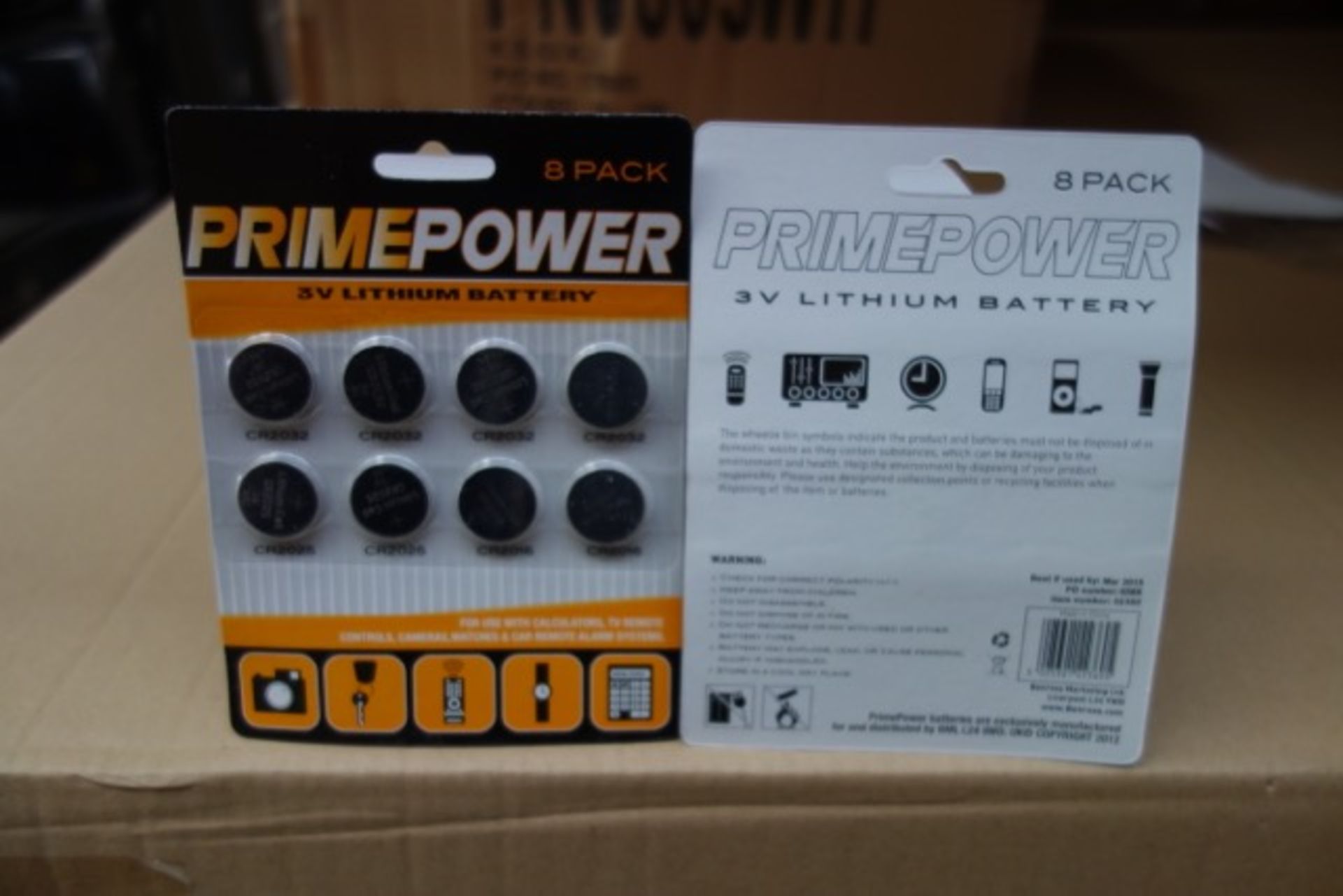 480 x Packs of 8 Primepower 3V Lithium Batteries. For use with calculators, TV remote controls,