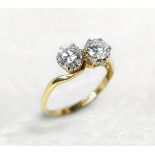 18k Yellow & White Gold Round Brilliant Cut 1.20ct Diamond 2 Stone Ring