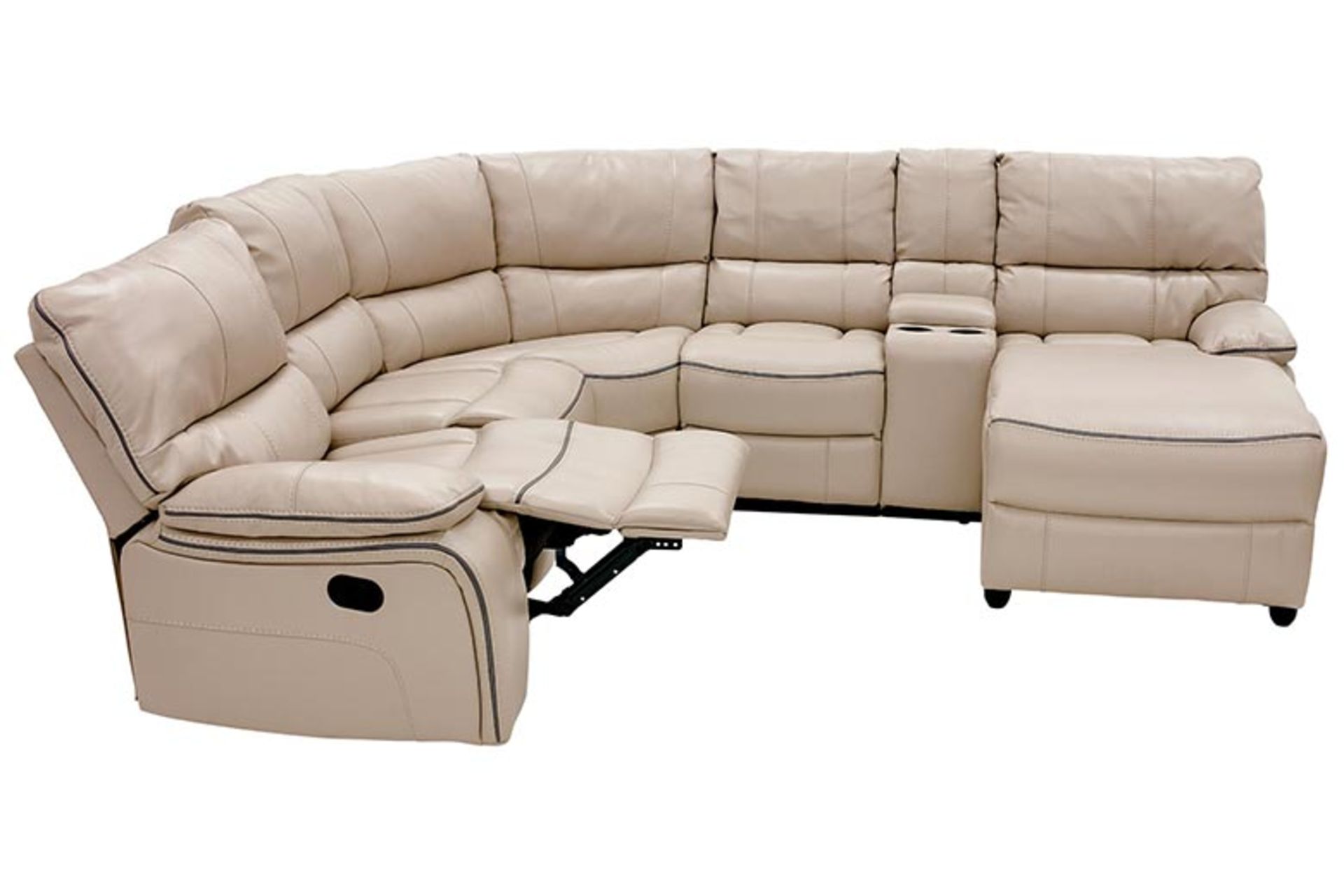 Vermont cream leather air reclining corner sofa plus console with drinks holder and chaise